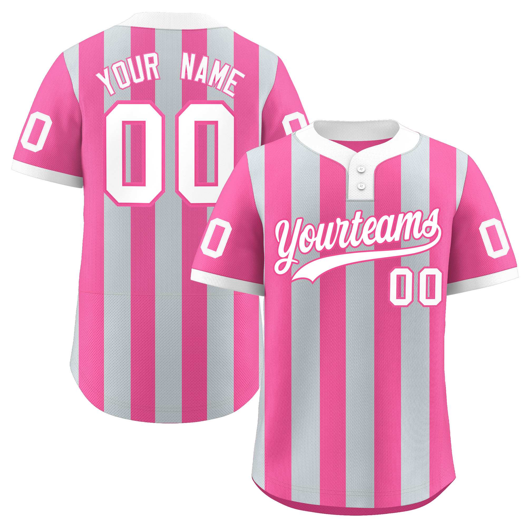 Custom Silver Pink Stripe Fashion Authentic Two-Button Baseball Jersey| KXKSHOP