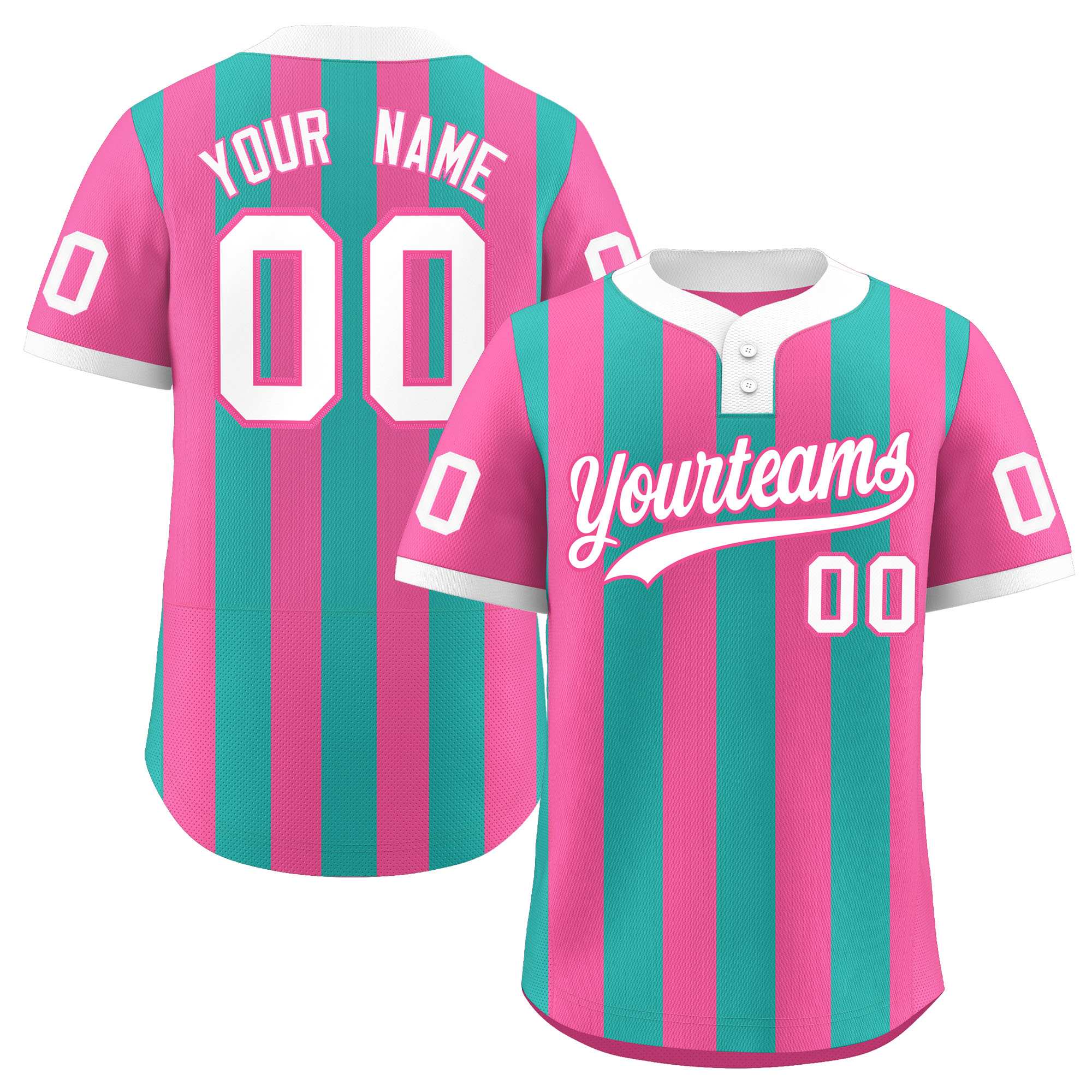Custom Pink Aqua Stripe Fashion Authentic Two-Button Baseball Jersey| KXKSHOP