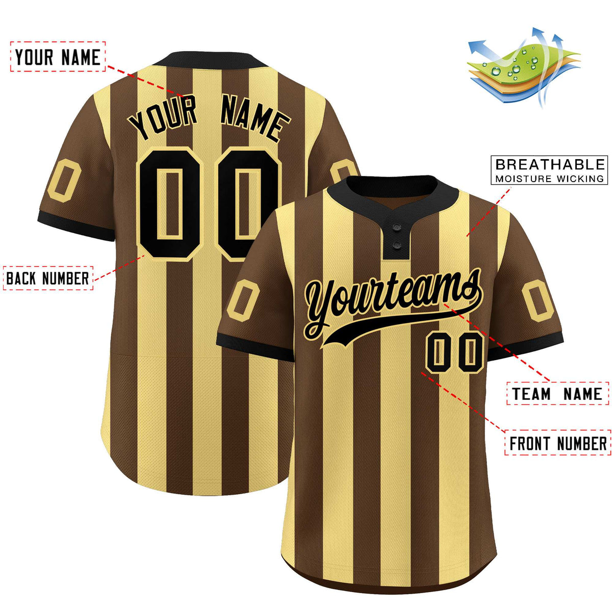 Custom Brown Khaki Stripe Fashion Authentic Two-Button Softball Jersey