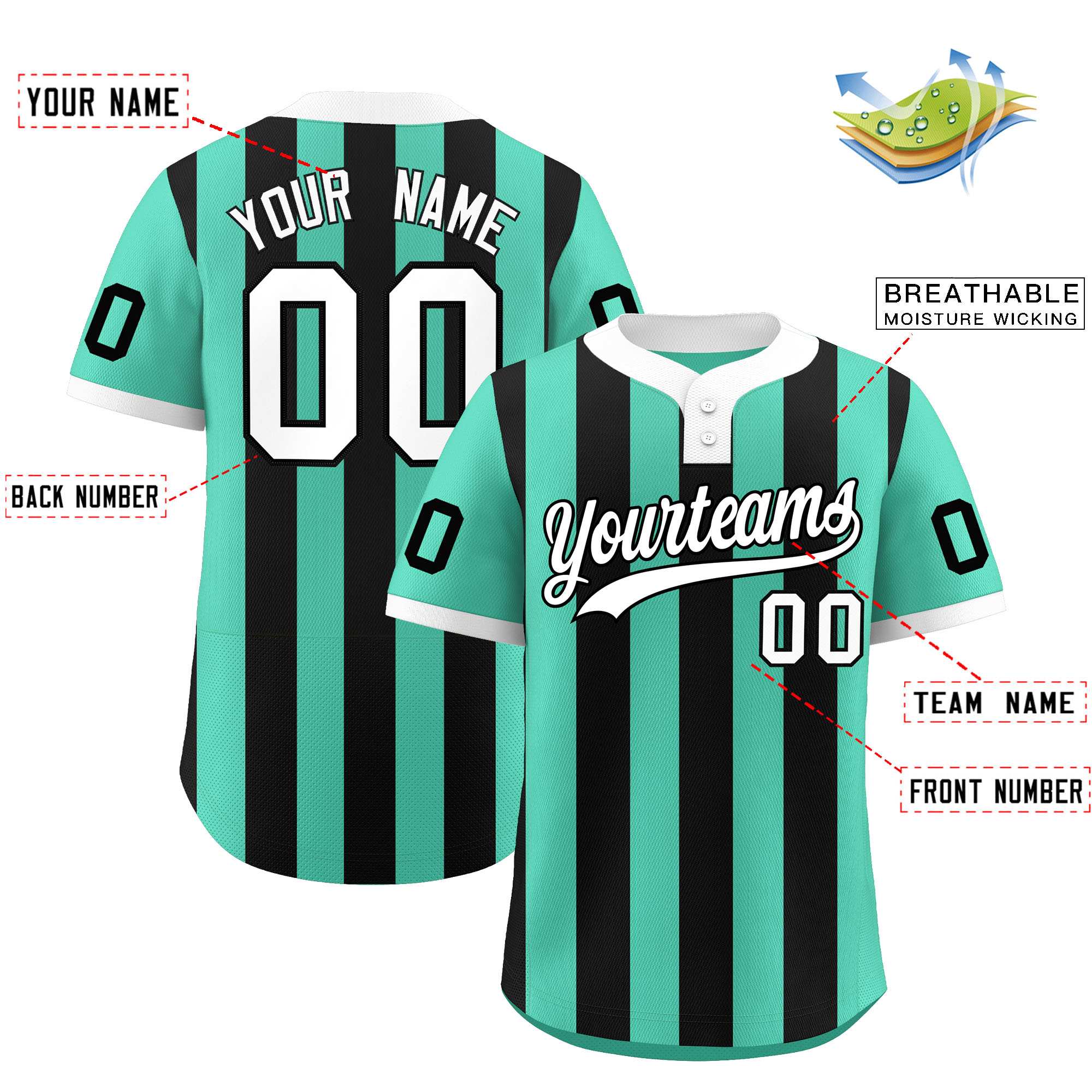 Custom Bright Green Black Stripe Fashion Authentic Two-Button Softball Jersey