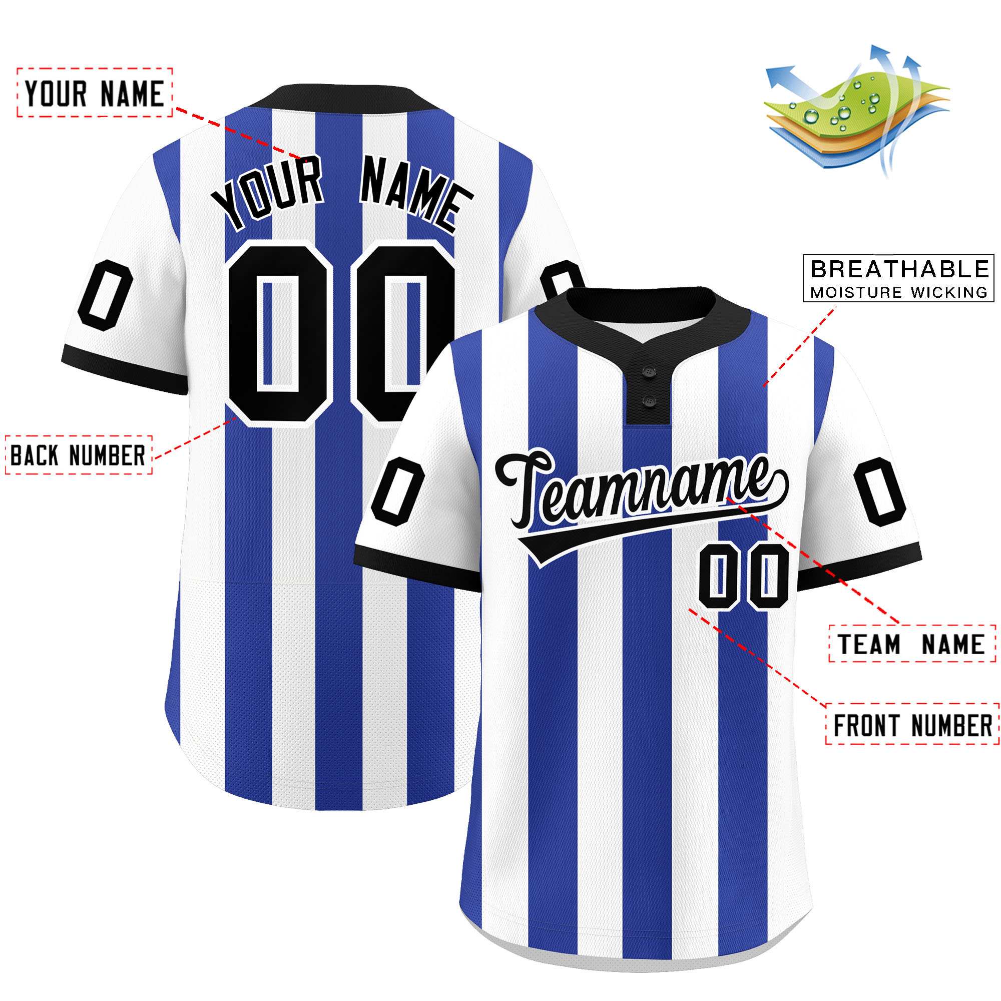 Custom White Royal Stripe Fashion Authentic Two-Button Baseball Jersey| KXKSHOP