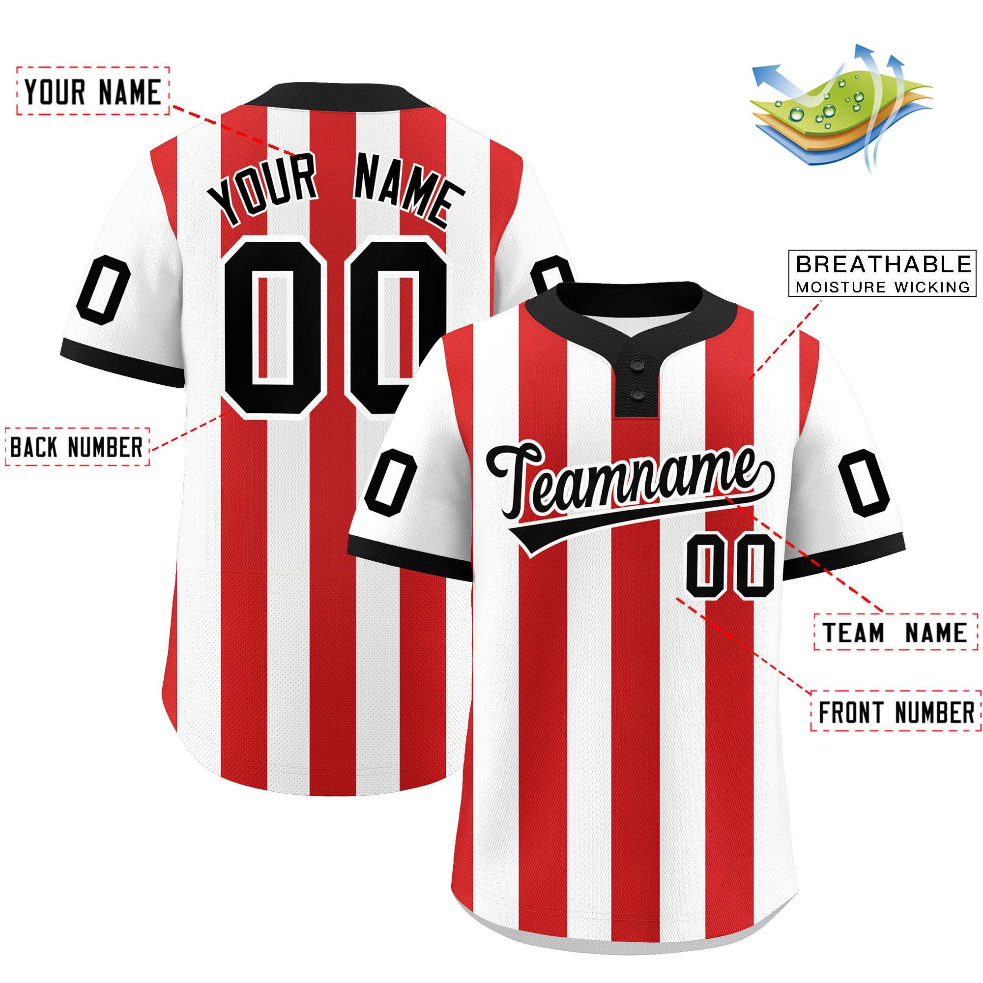 Custom White Red Stripe Fashion Authentic Two-Button Baseball Jersey| KXKSHOP