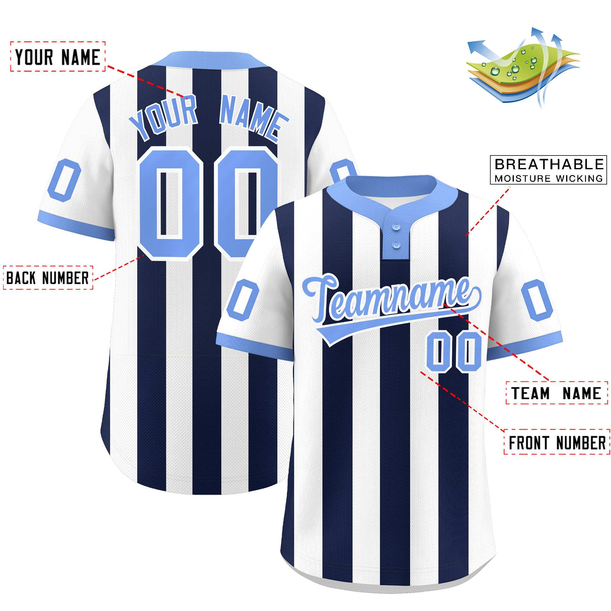 Custom White Navy Stripe Fashion Authentic Two-Button Baseball Jersey| KXKSHOP