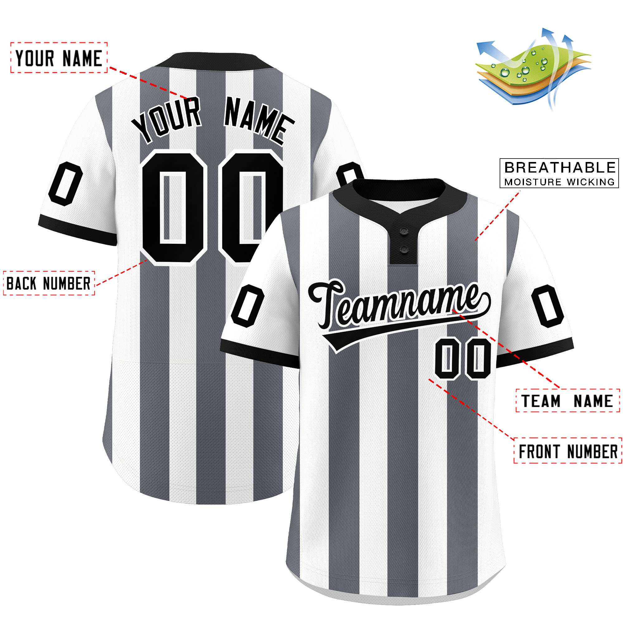 Custom White Dark Gray Stripe Fashion Authentic Two-Button Baseball Jersey| KXKSHOP