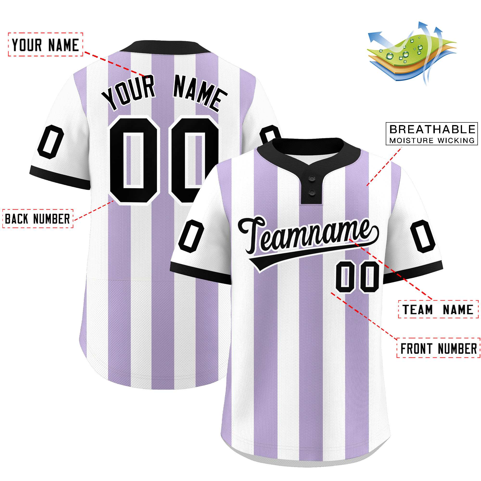 Custom White Light Purple Stripe Fashion Authentic Two-Button Softball Jersey