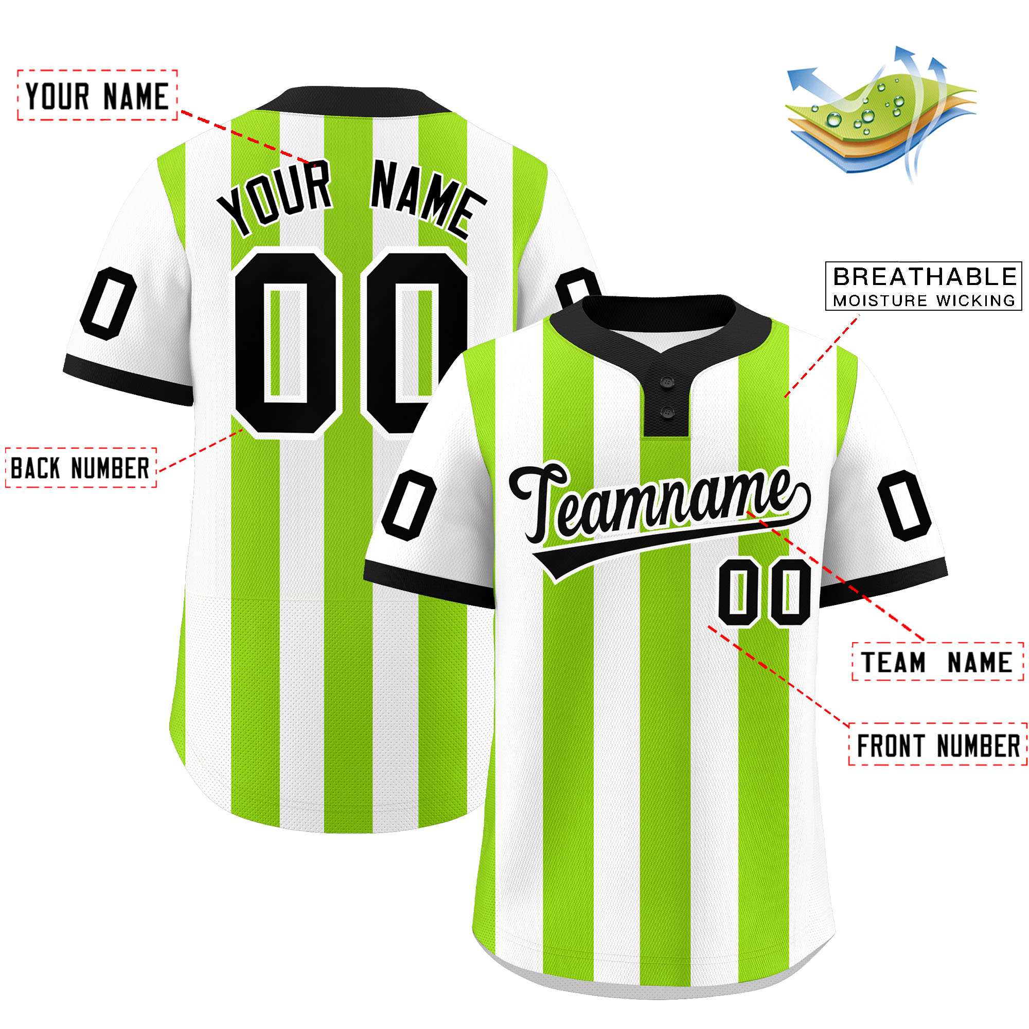 Custom White Neon Green Stripe Fashion Authentic Two-Button Baseball Jersey| KXKSHOP