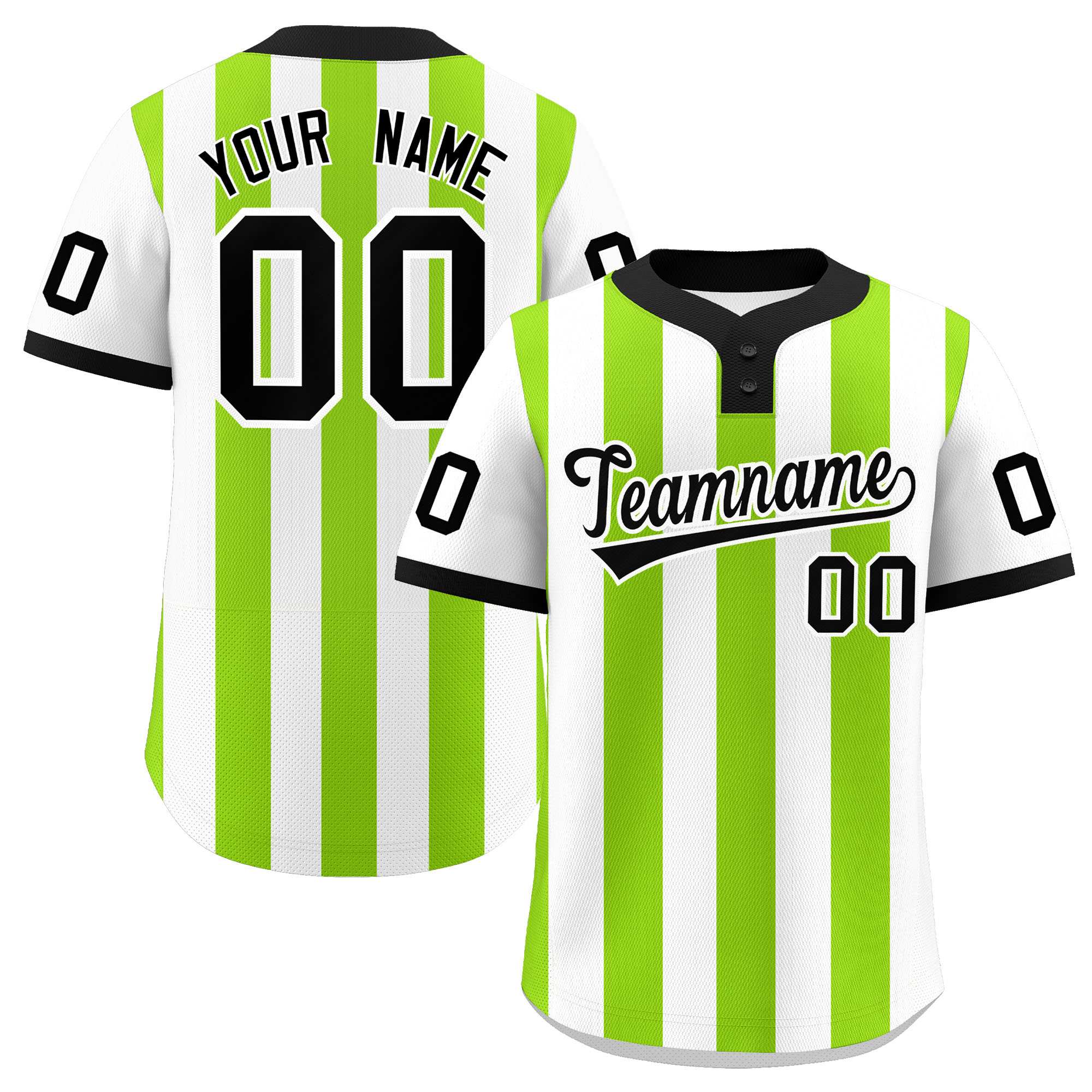 Custom White Neon Green Stripe Fashion Authentic Two-Button Baseball Jersey| KXKSHOP
