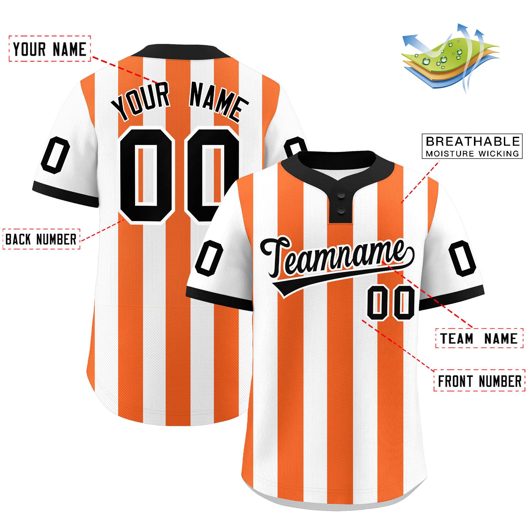 Custom White Orange Stripe Fashion Authentic Two-Button Baseball Jersey| KXKSHOP