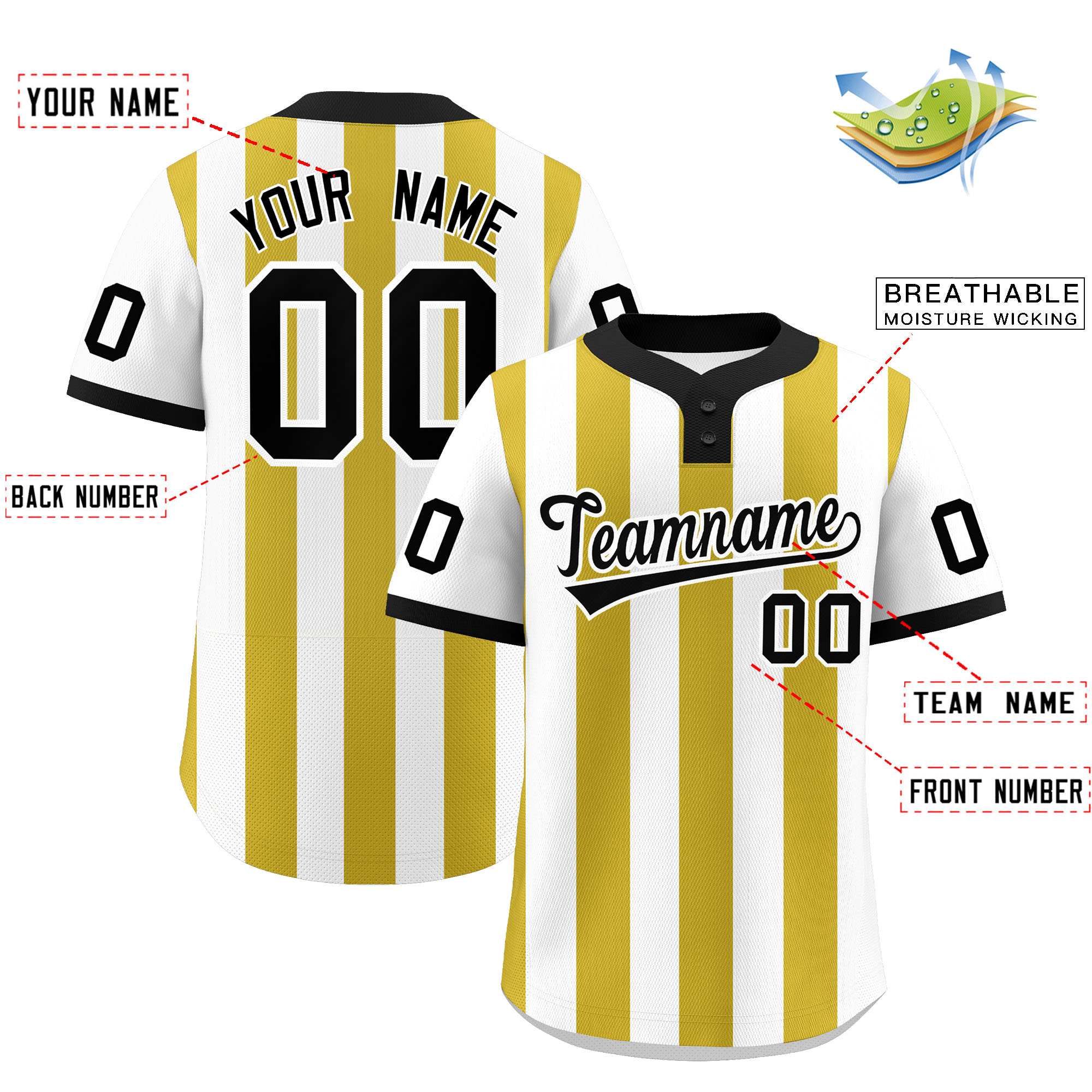 Custom White Old Gold Stripe Fashion Authentic Two-Button Baseball Jersey| KXKSHOP