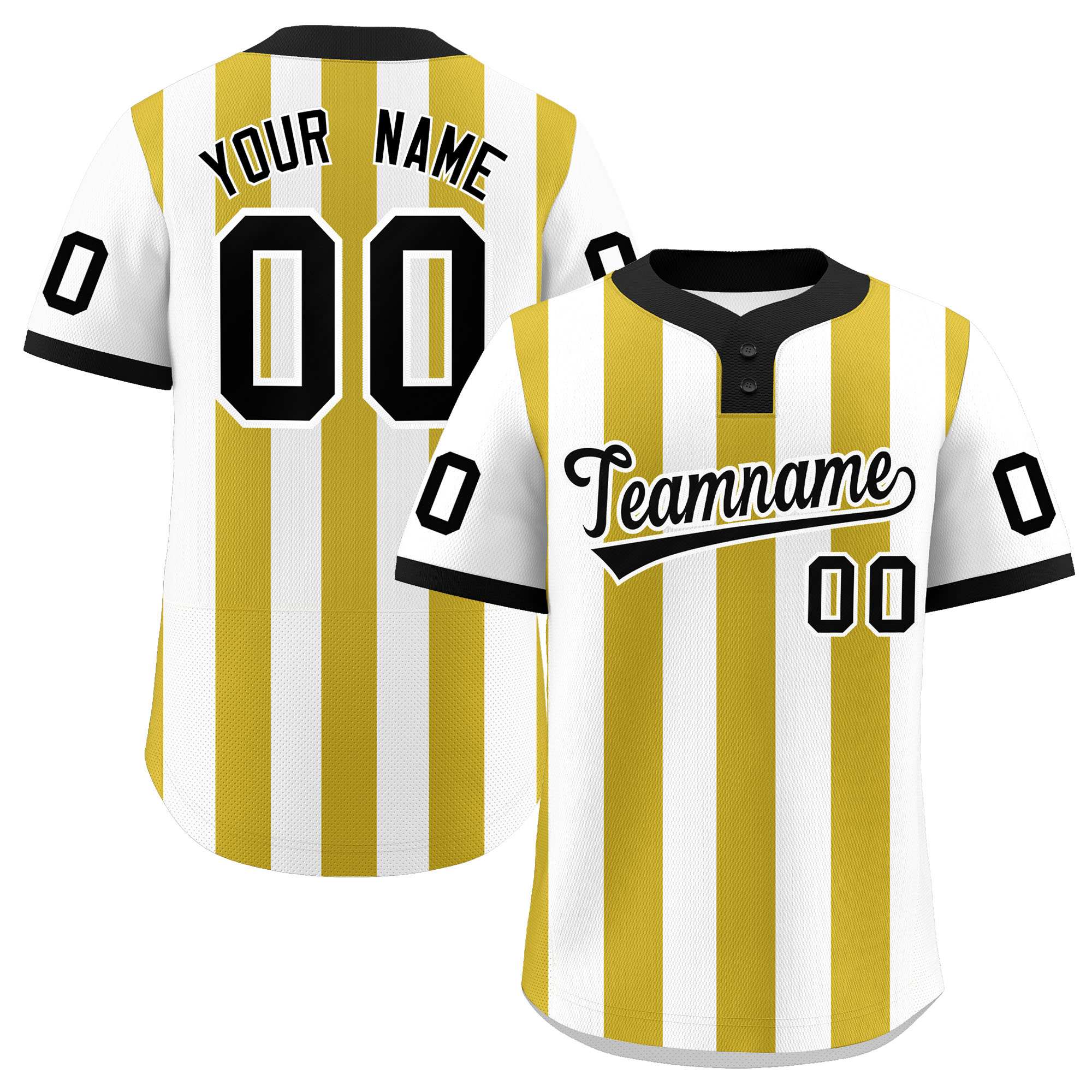 Custom White Old Gold Stripe Fashion Authentic Two-Button Baseball Jersey| KXKSHOP