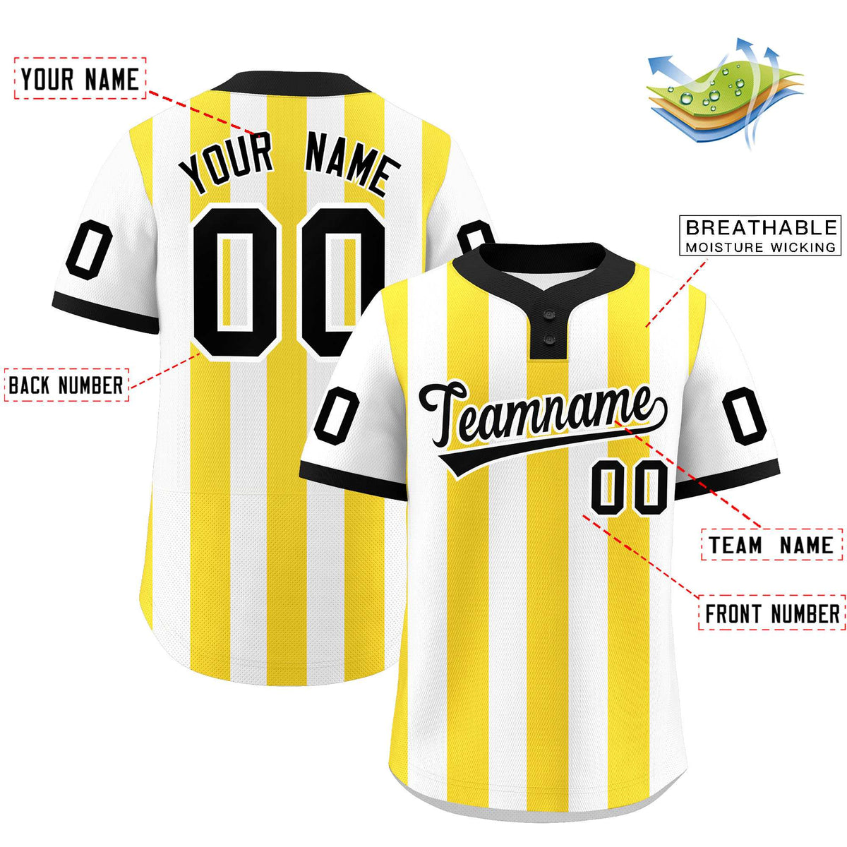 Custom White Gold Stripe Fashion Authentic Two-Button Softball Jersey