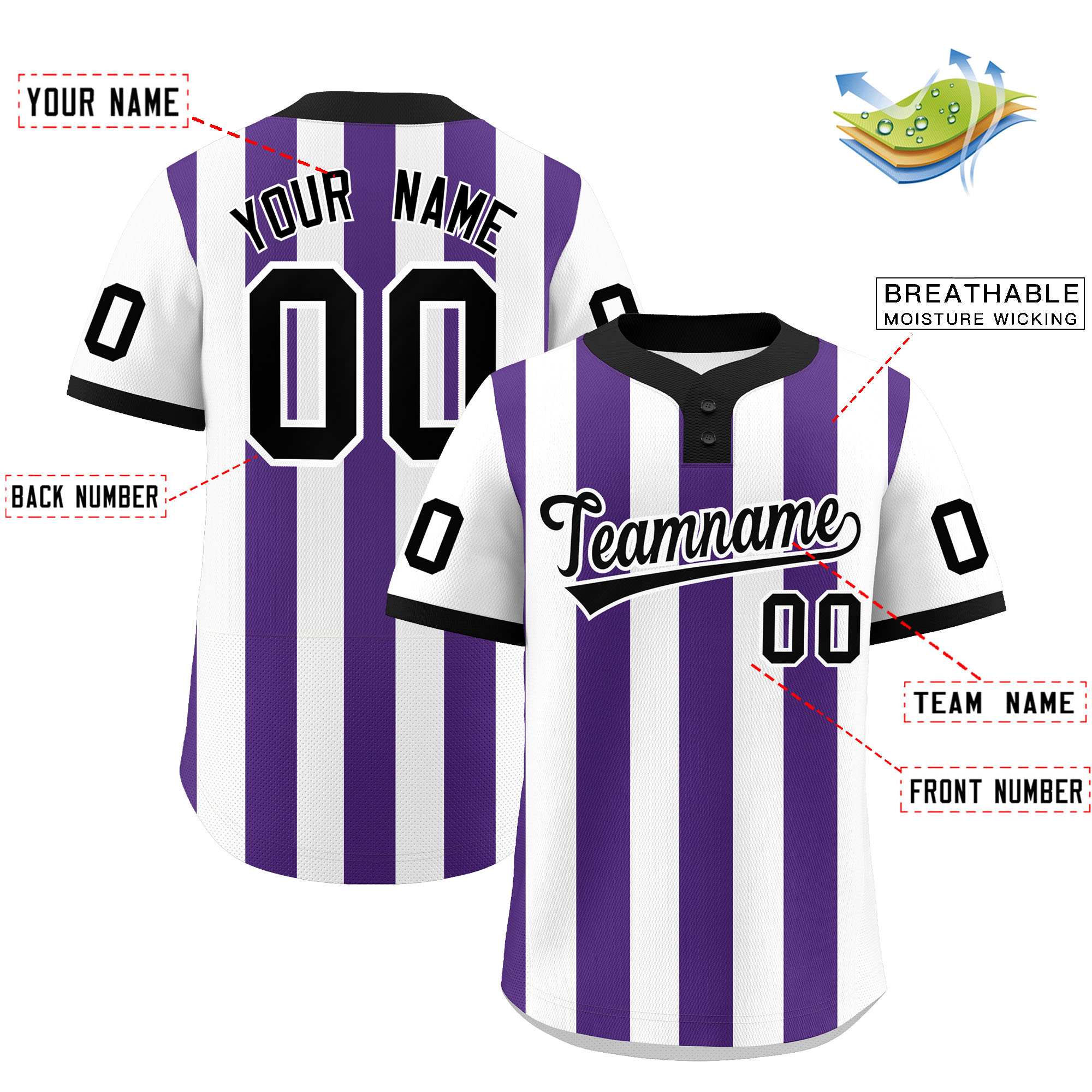Custom White Purple Stripe Fashion Authentic Two-Button Baseball Jersey| KXKSHOP