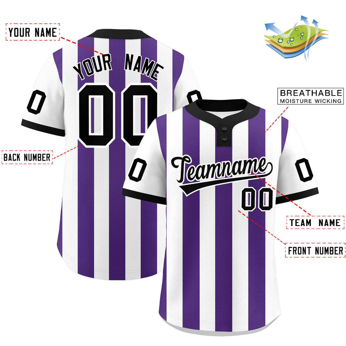 Custom White Purple Stripe Fashion Authentic Two-Button Softball Jersey