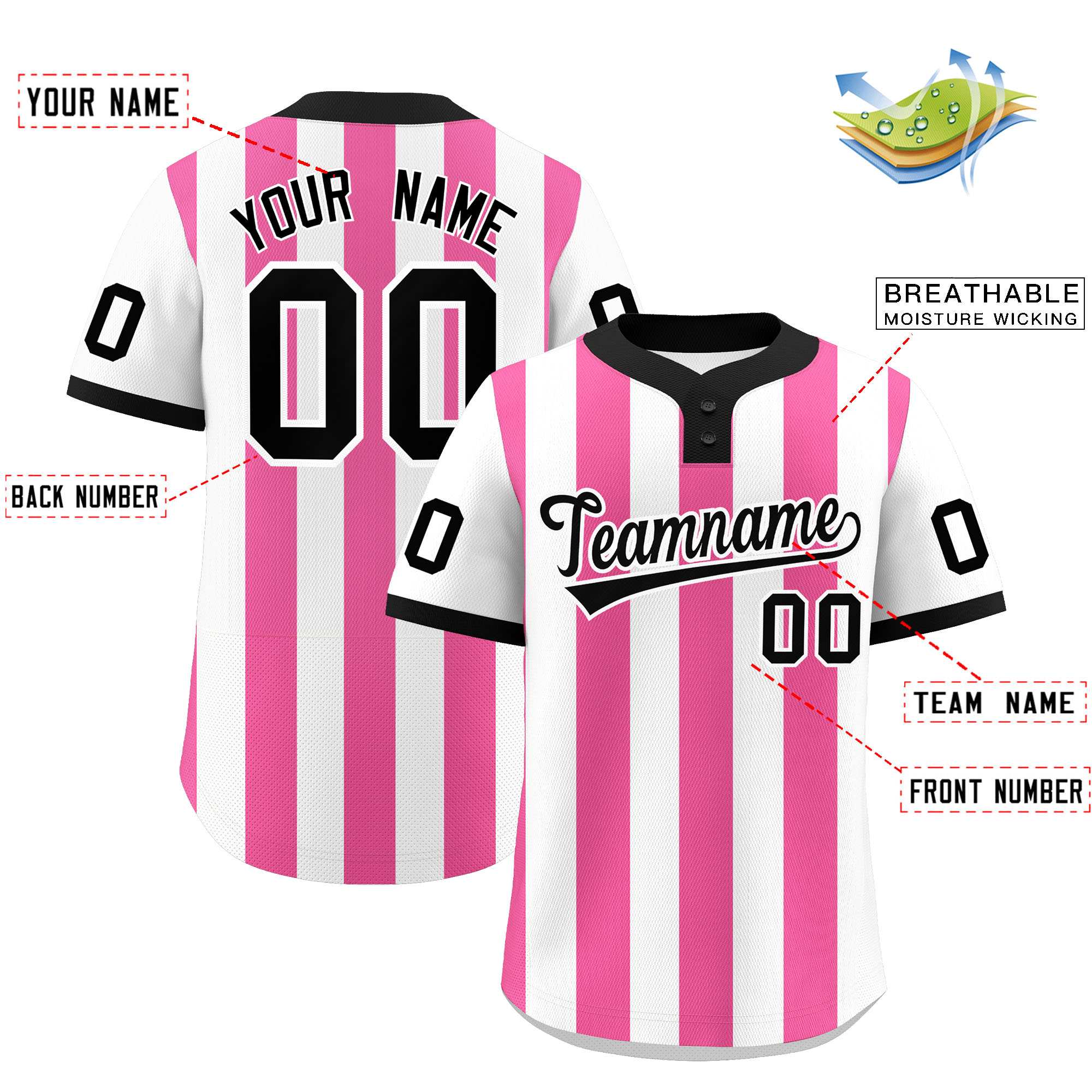 Custom White Pink Stripe Fashion Authentic Two-Button Baseball Jersey| KXKSHOP