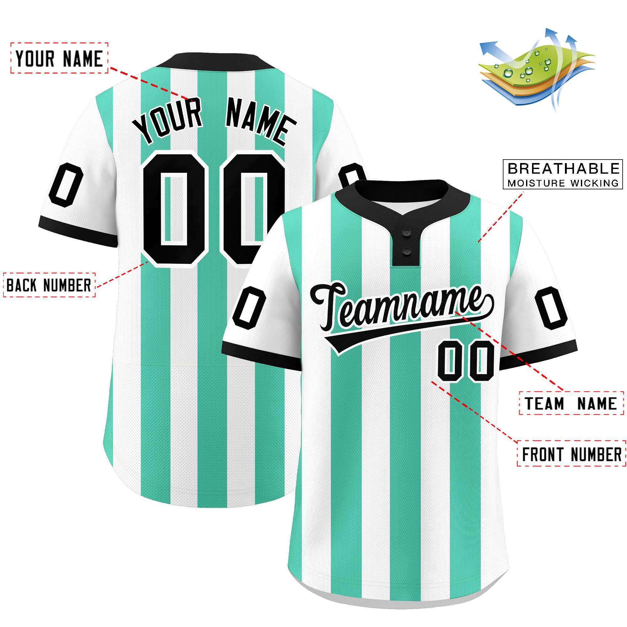 Custom White Bright Green Stripe Fashion Authentic Two-Button Baseball Jersey| KXKSHOP
