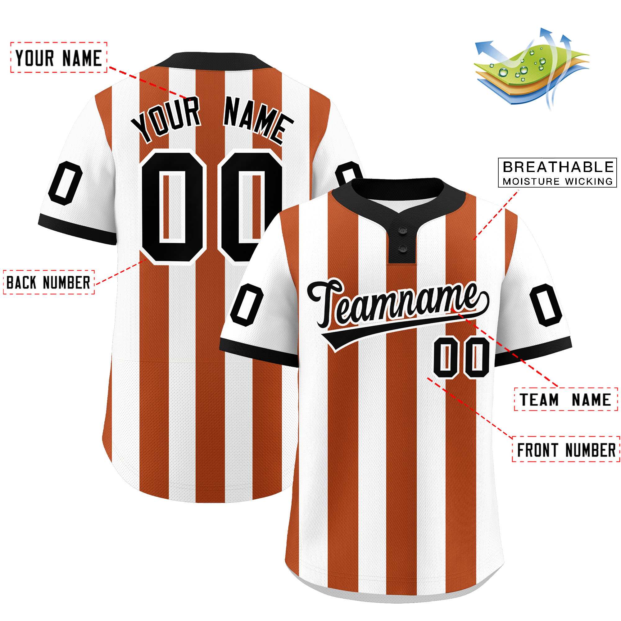 Custom White Texas Orange Stripe Fashion Authentic Two-Button Baseball Jersey| KXKSHOP