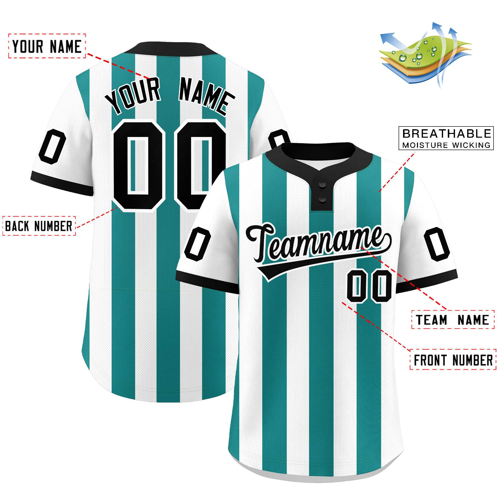 Custom White Aqua Stripe Fashion Authentic Two-Button Softball Jersey