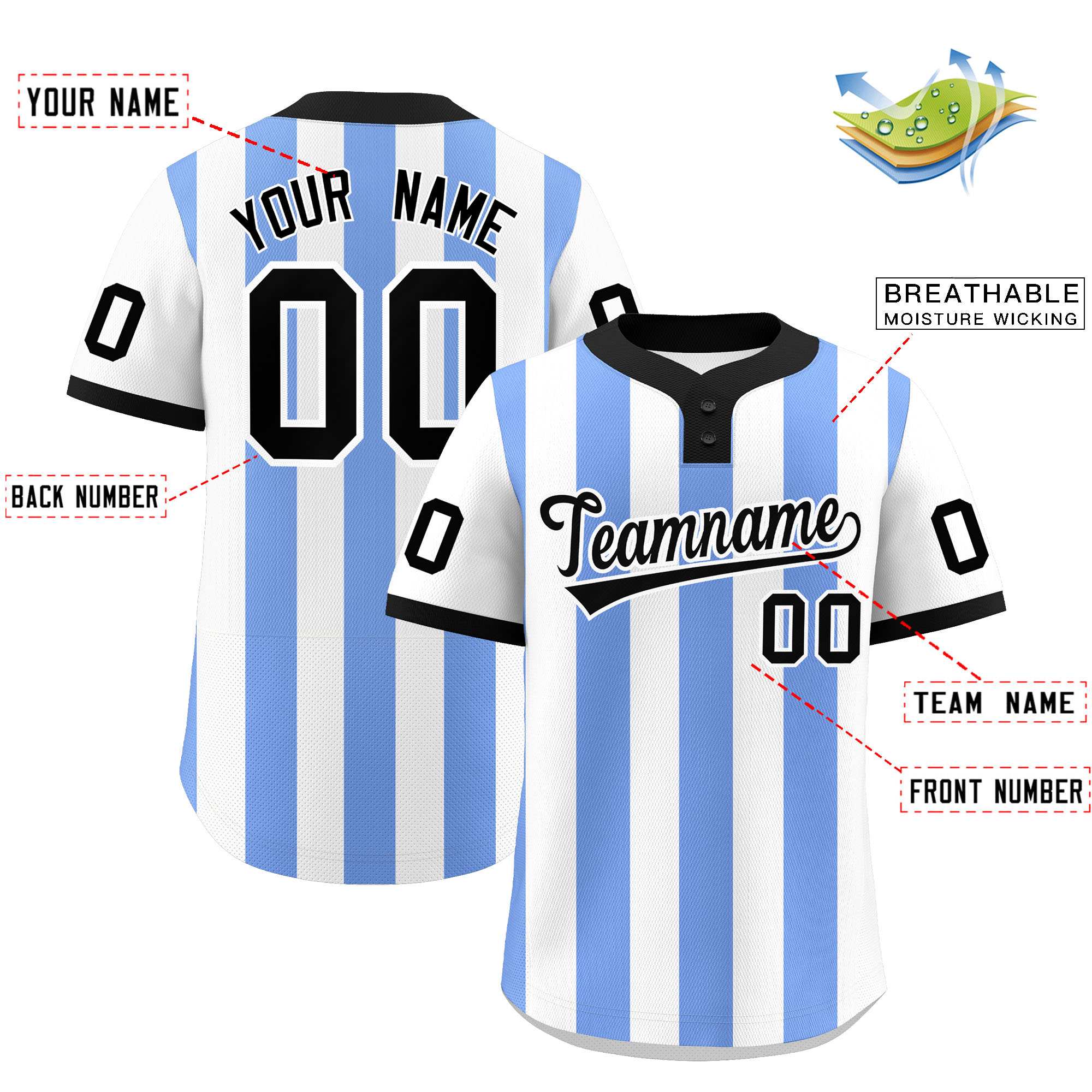 Custom White Light Blue Stripe Fashion Authentic Two-Button Baseball Jersey| KXKSHOP