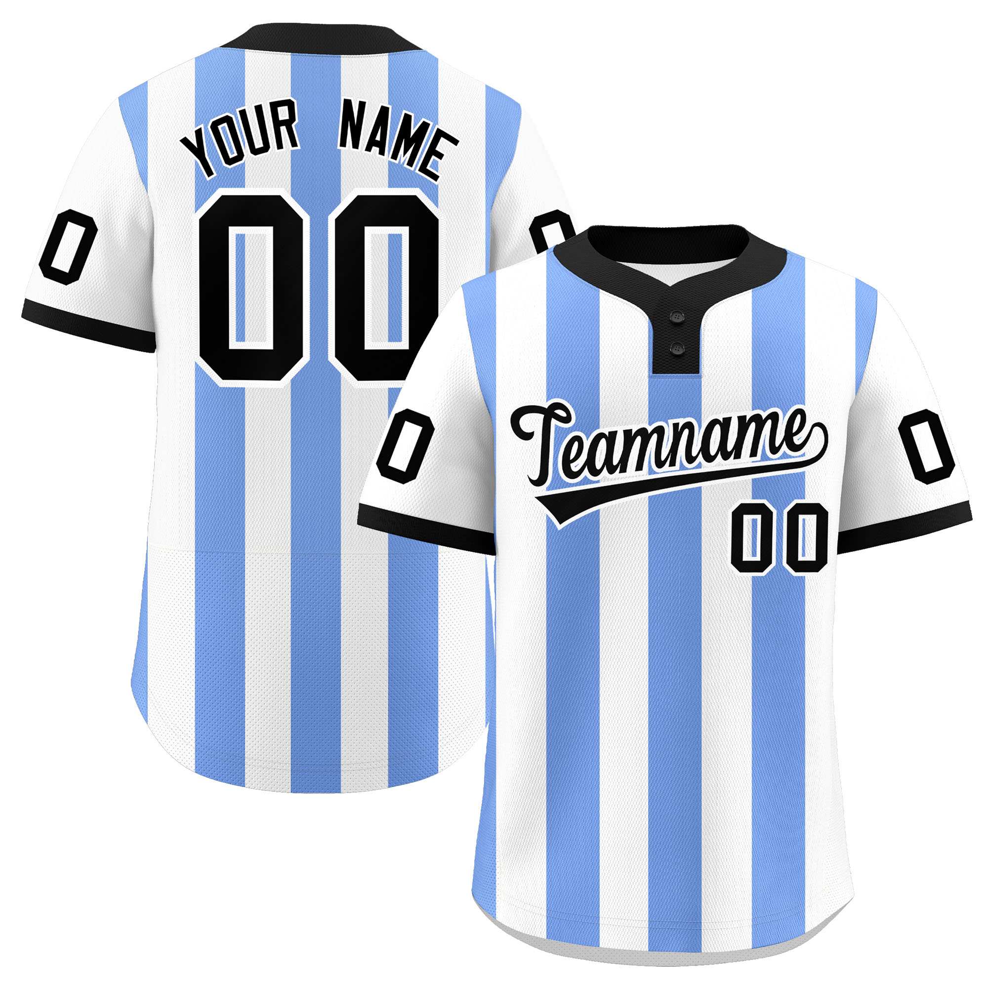 Custom White Light Blue Stripe Fashion Authentic Two-Button Baseball Jersey| KXKSHOP