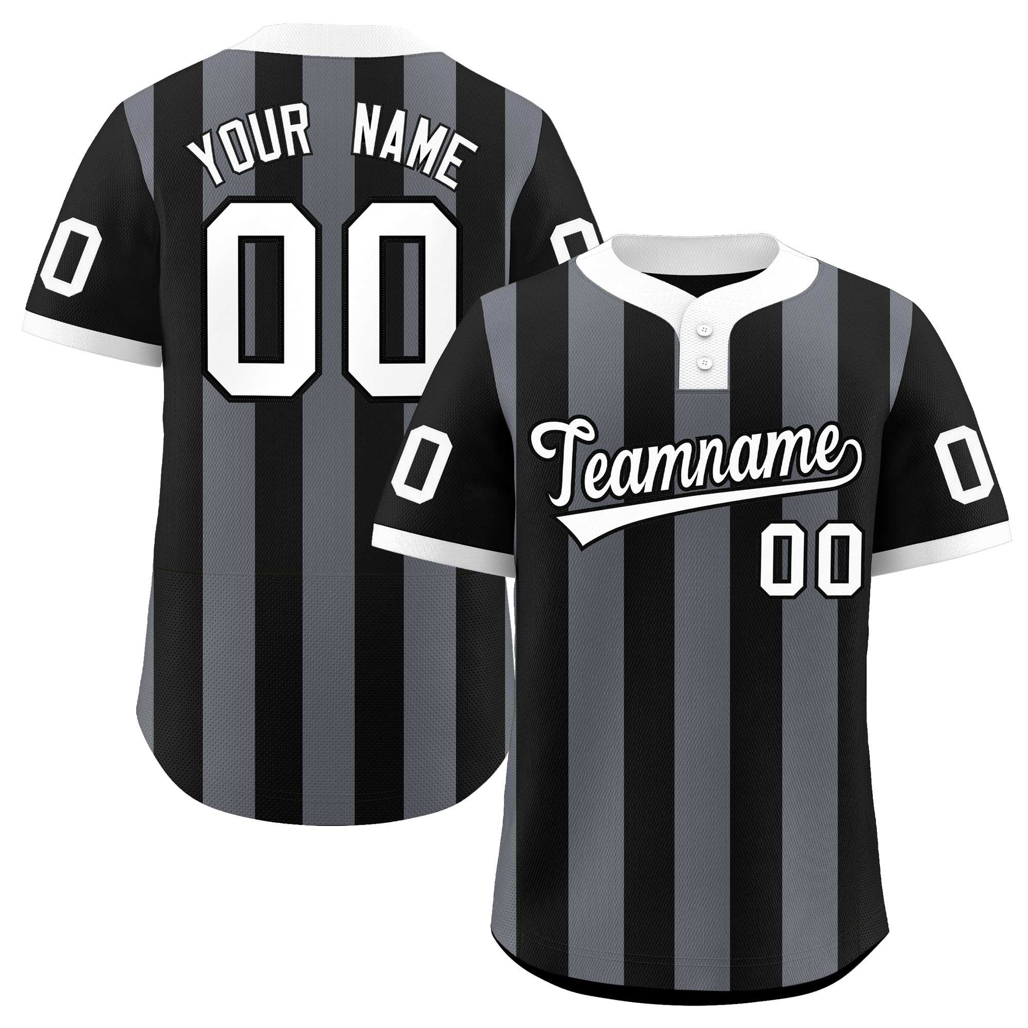 Custom Black Dark Gray Stripe Fashion Authentic Two-Button Baseball Jersey| KXKSHOP