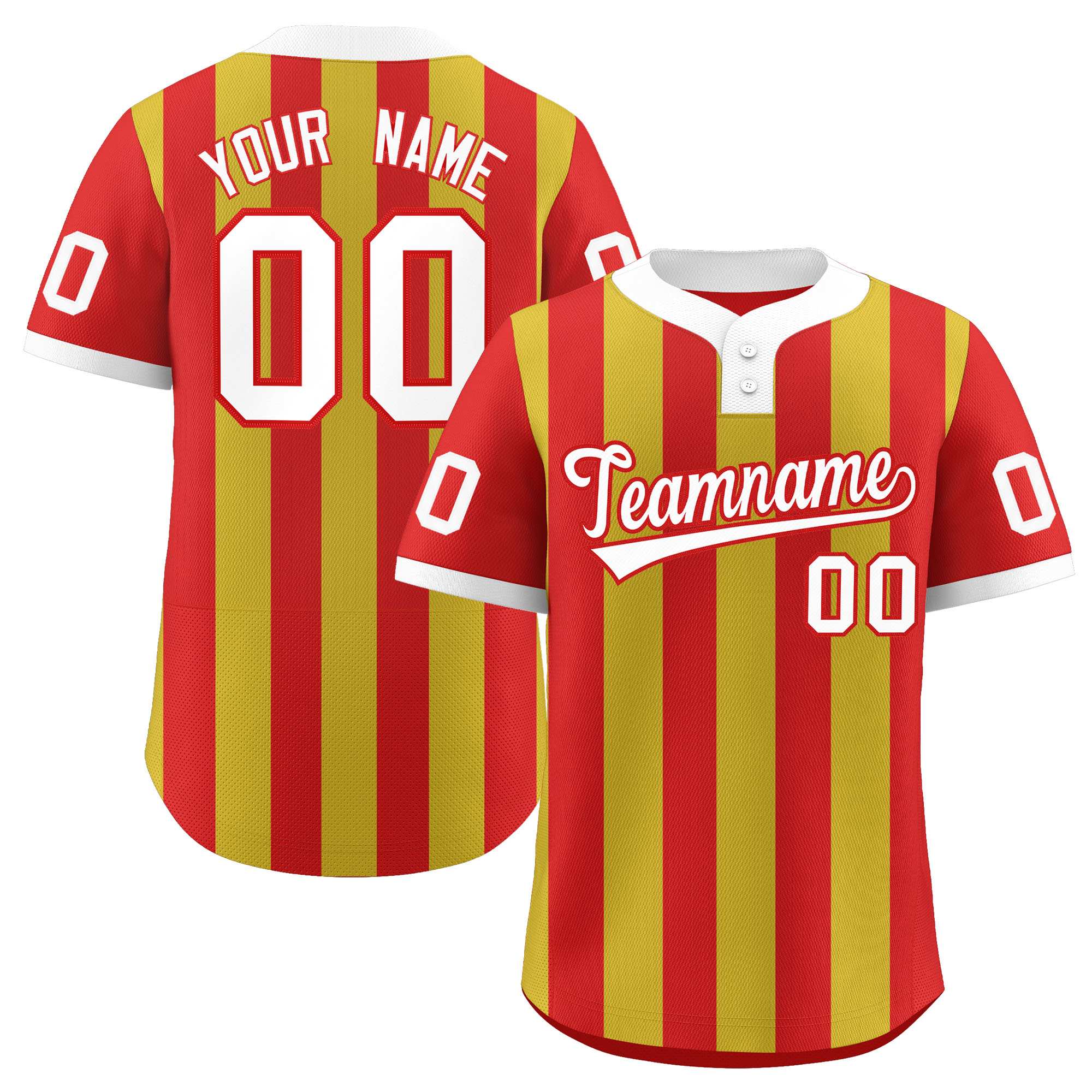 Custom Red Old Gold Stripe Fashion Authentic Two-Button Baseball Jersey| KXKSHOP