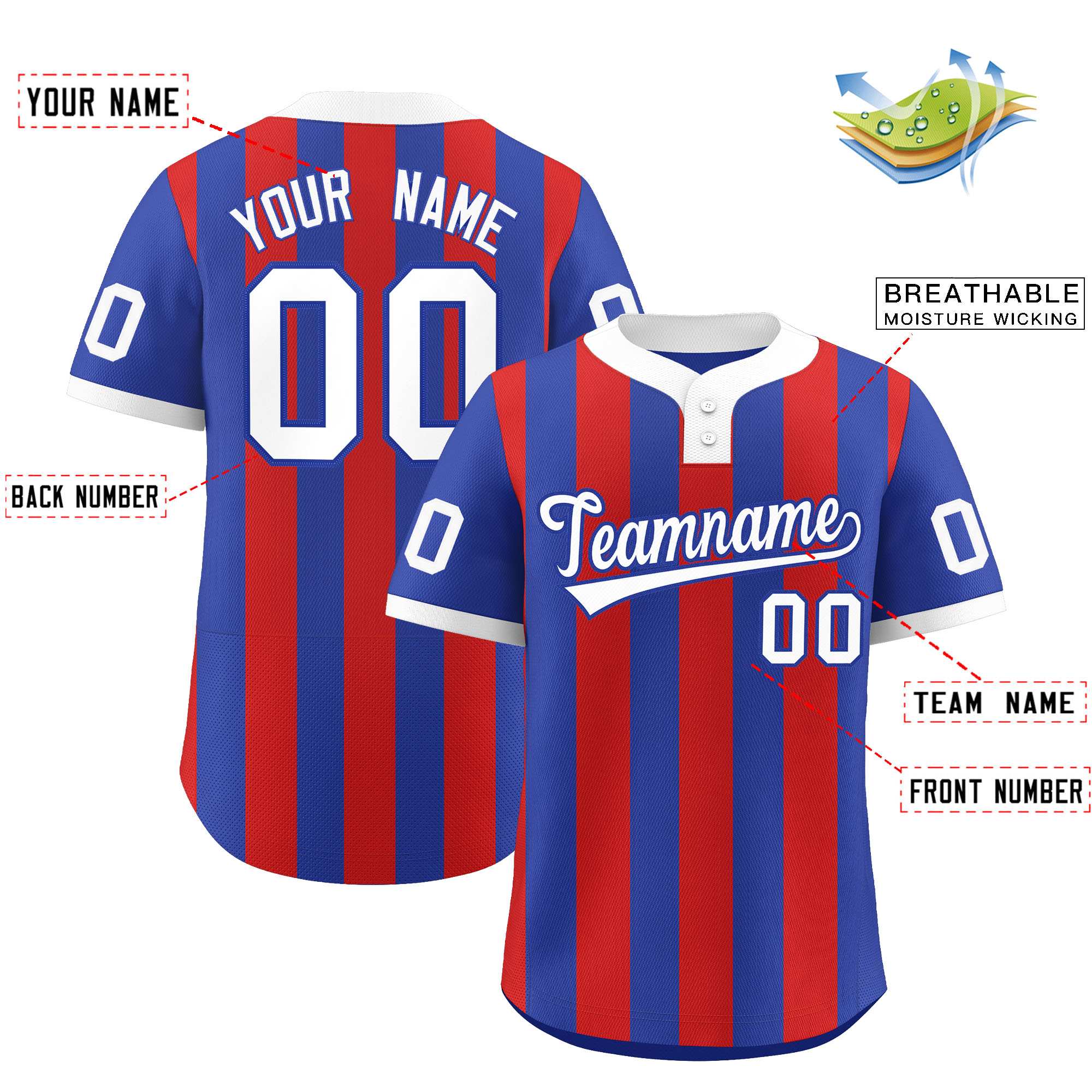 Custom Royal Red Stripe Fashion Authentic Two-Button Baseball Jersey| KXKSHOP