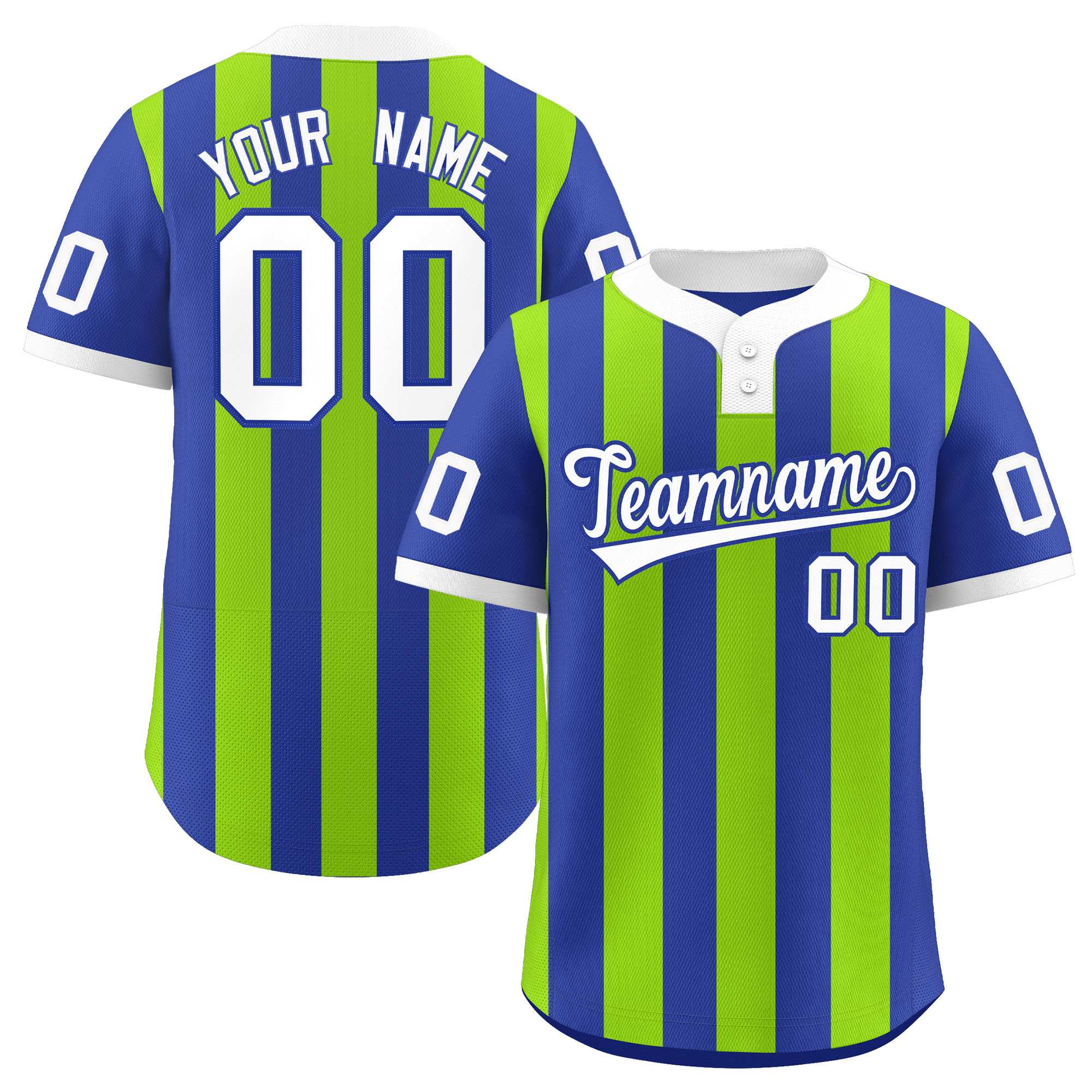 Custom Royal Neon Green Stripe Fashion Authentic Two-Button Baseball Jersey| KXKSHOP