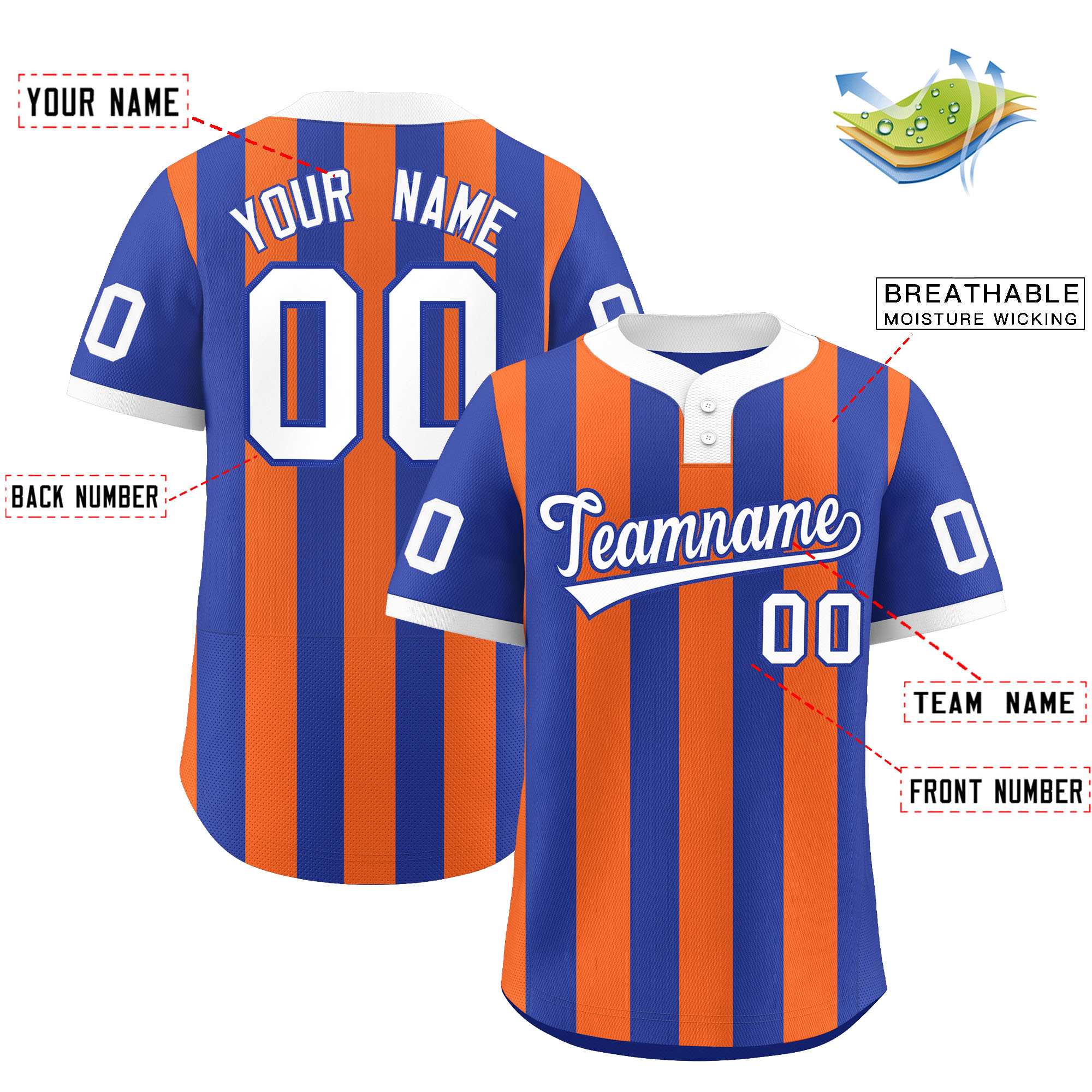 Custom Royal Orange Stripe Fashion Authentic Two-Button Baseball Jersey| KXKSHOP