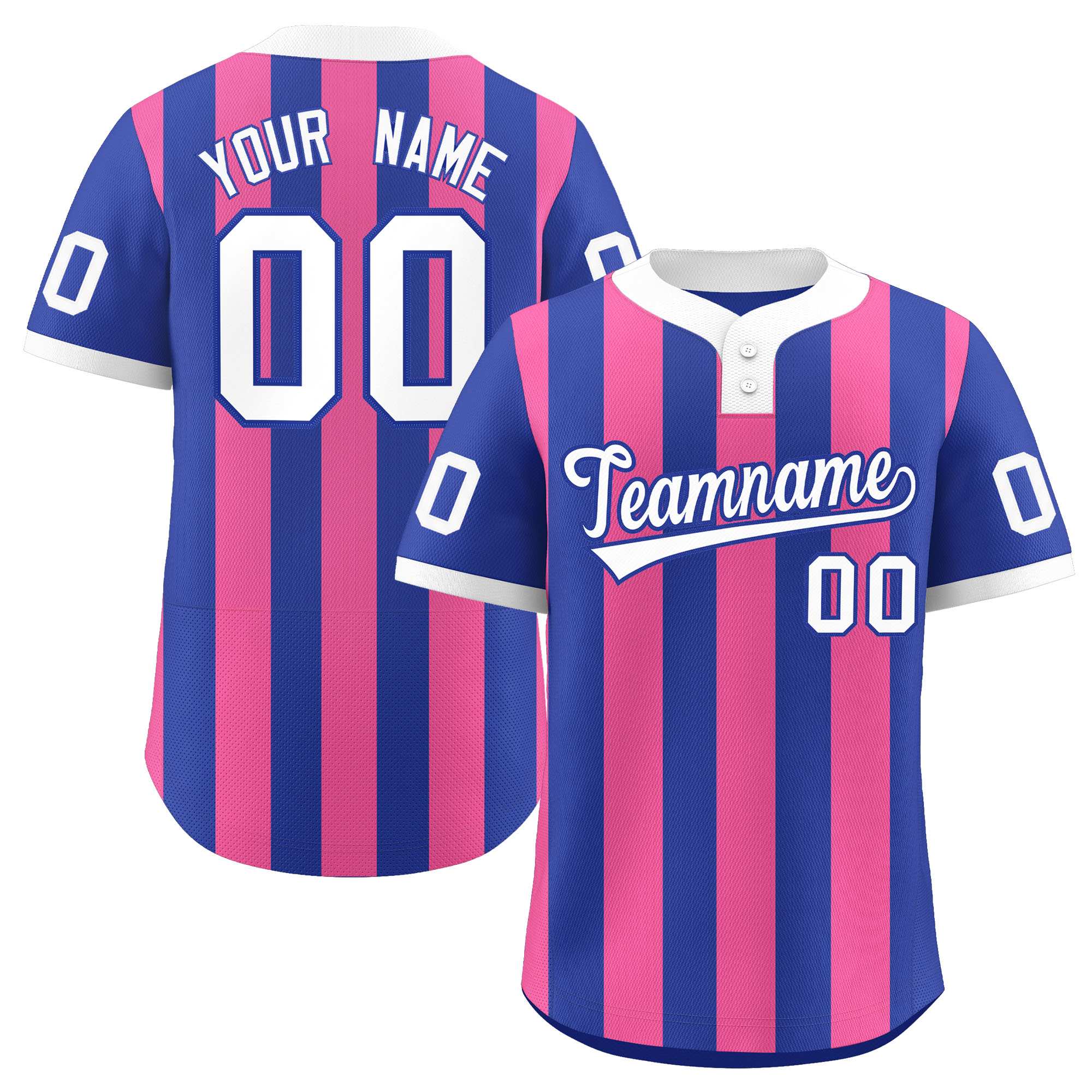 Custom Royal Pink Stripe Fashion Authentic Two-Button Baseball Jersey| KXKSHOP