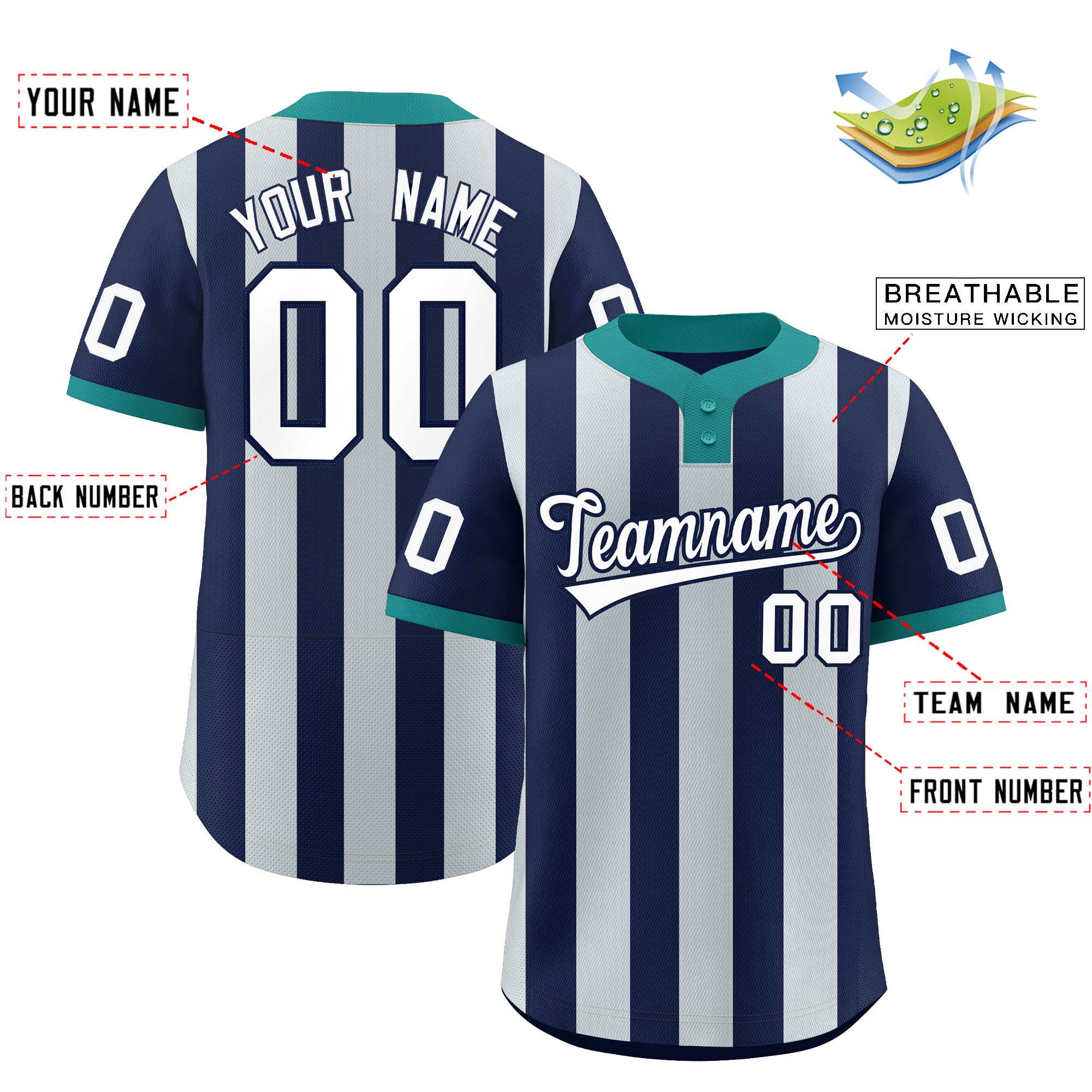 Custom Navy Silver Stripe Fashion Authentic Two-Button Baseball Jersey| KXKSHOP