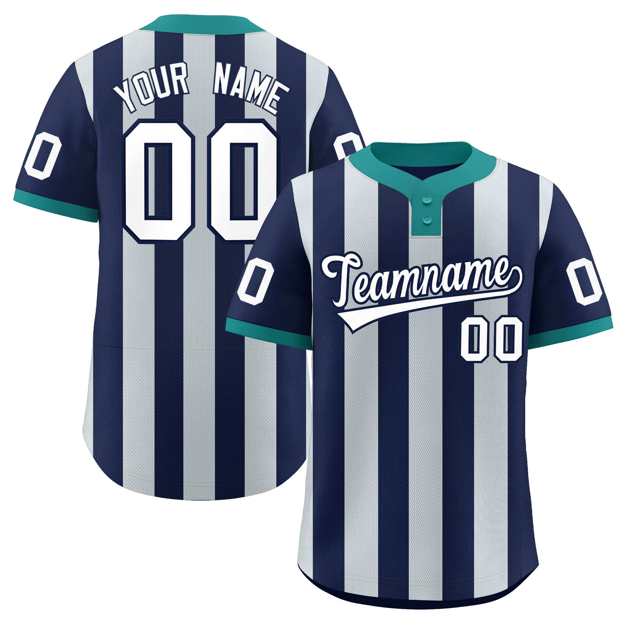 Custom Navy Silver Stripe Fashion Authentic Two-Button Baseball Jersey| KXKSHOP