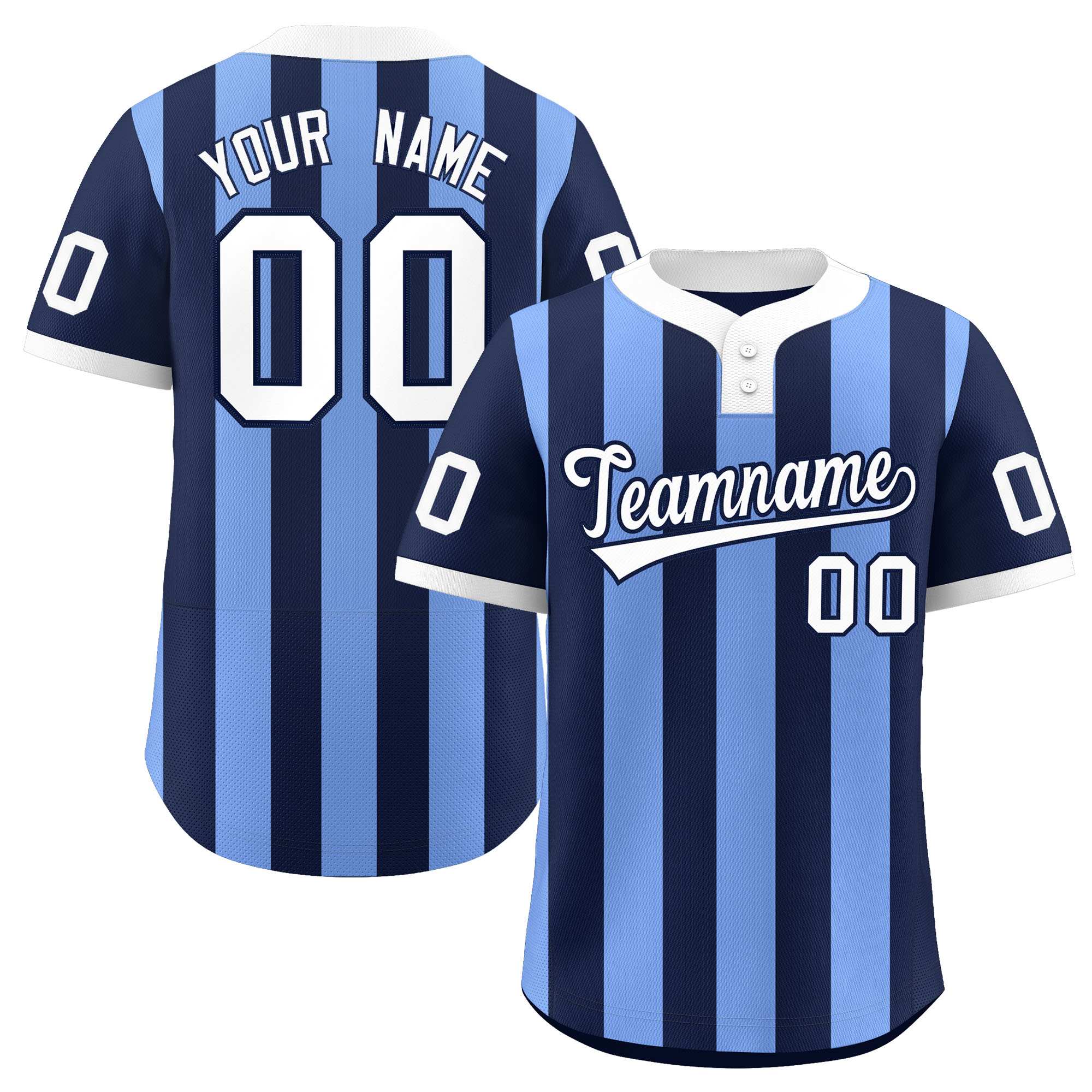 Custom Navy Light Blue Stripe Fashion Authentic Two-Button Baseball Jersey| KXKSHOP