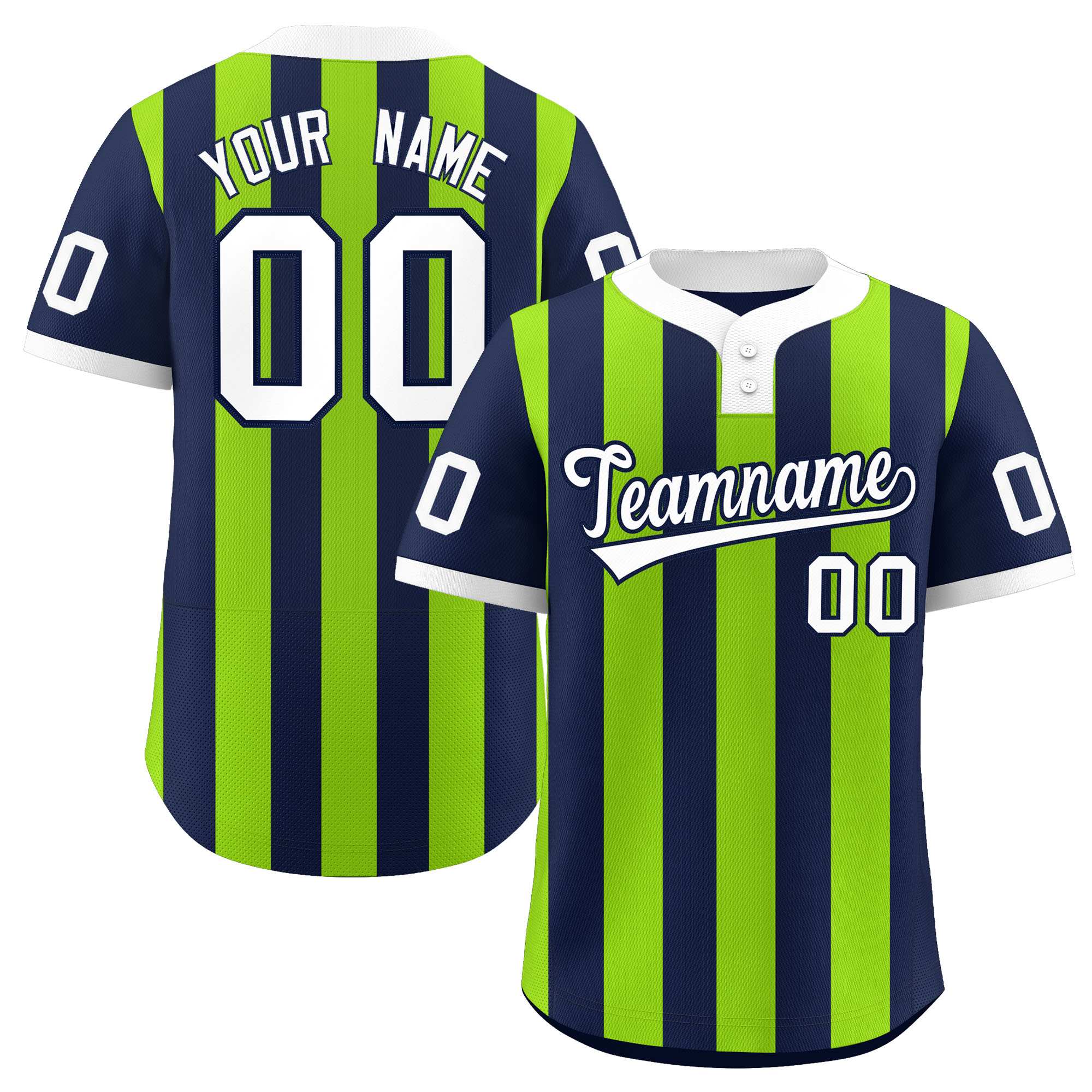Custom Navy Neon Green Stripe Fashion Authentic Two-Button Baseball Jersey| KXKSHOP