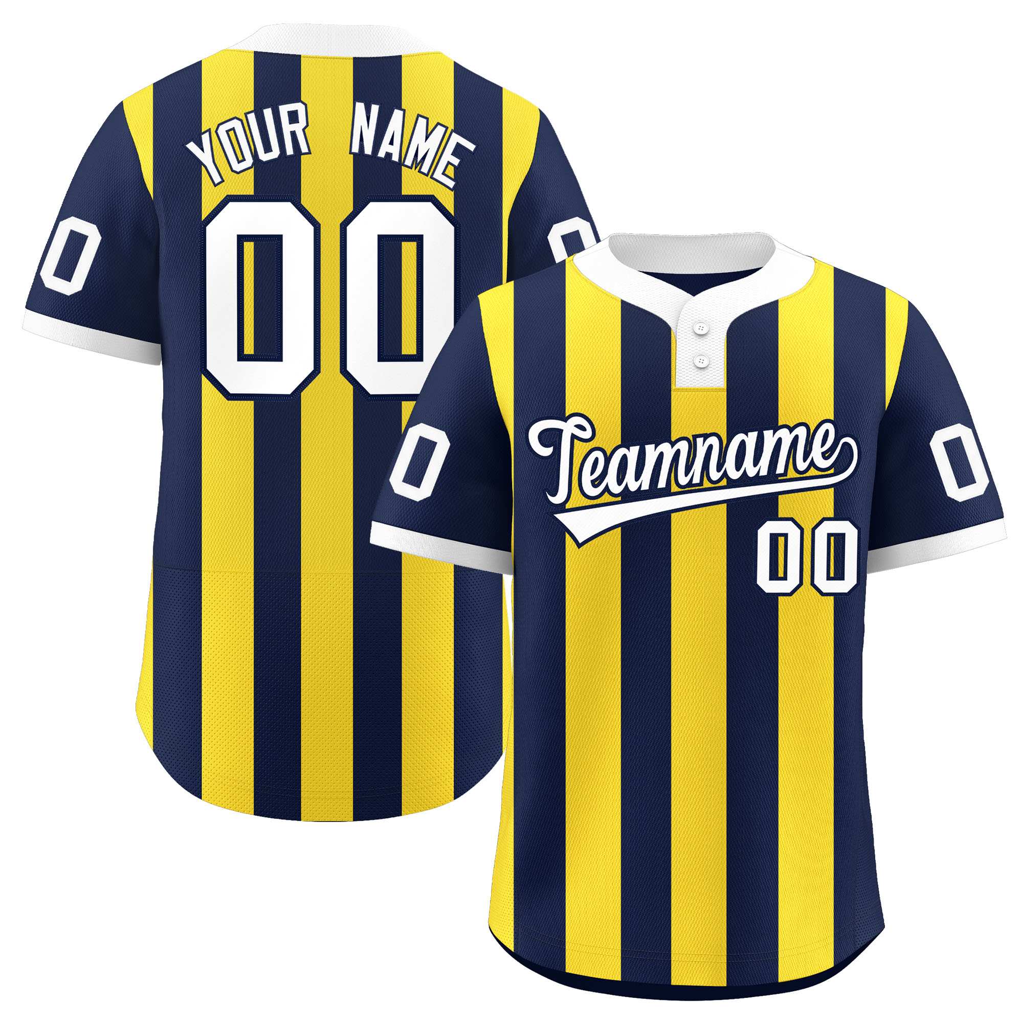 Custom Navy Gold Stripe Fashion Authentic Two-Button Baseball Jersey| KXKSHOP