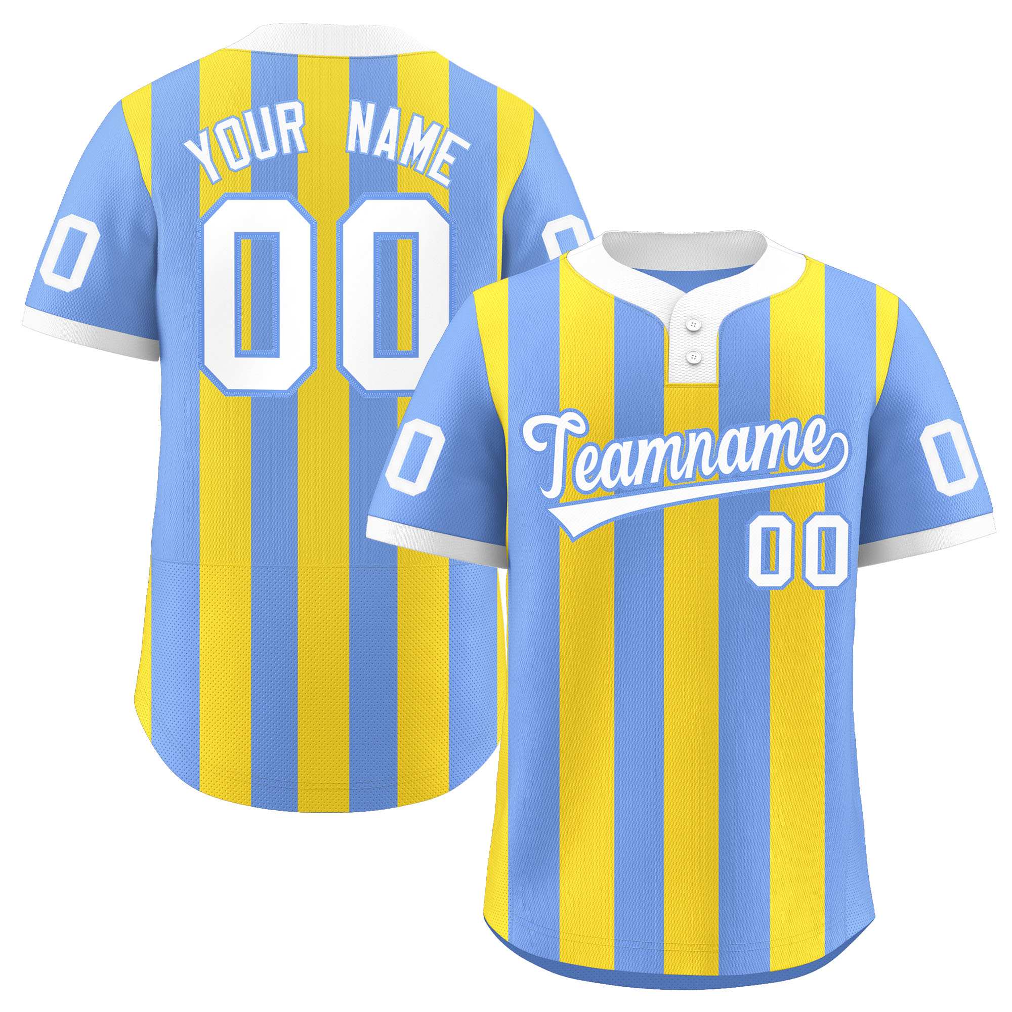 Custom Light Blue Gold Stripe Fashion Authentic Two-Button Baseball Jersey| KXKSHOP