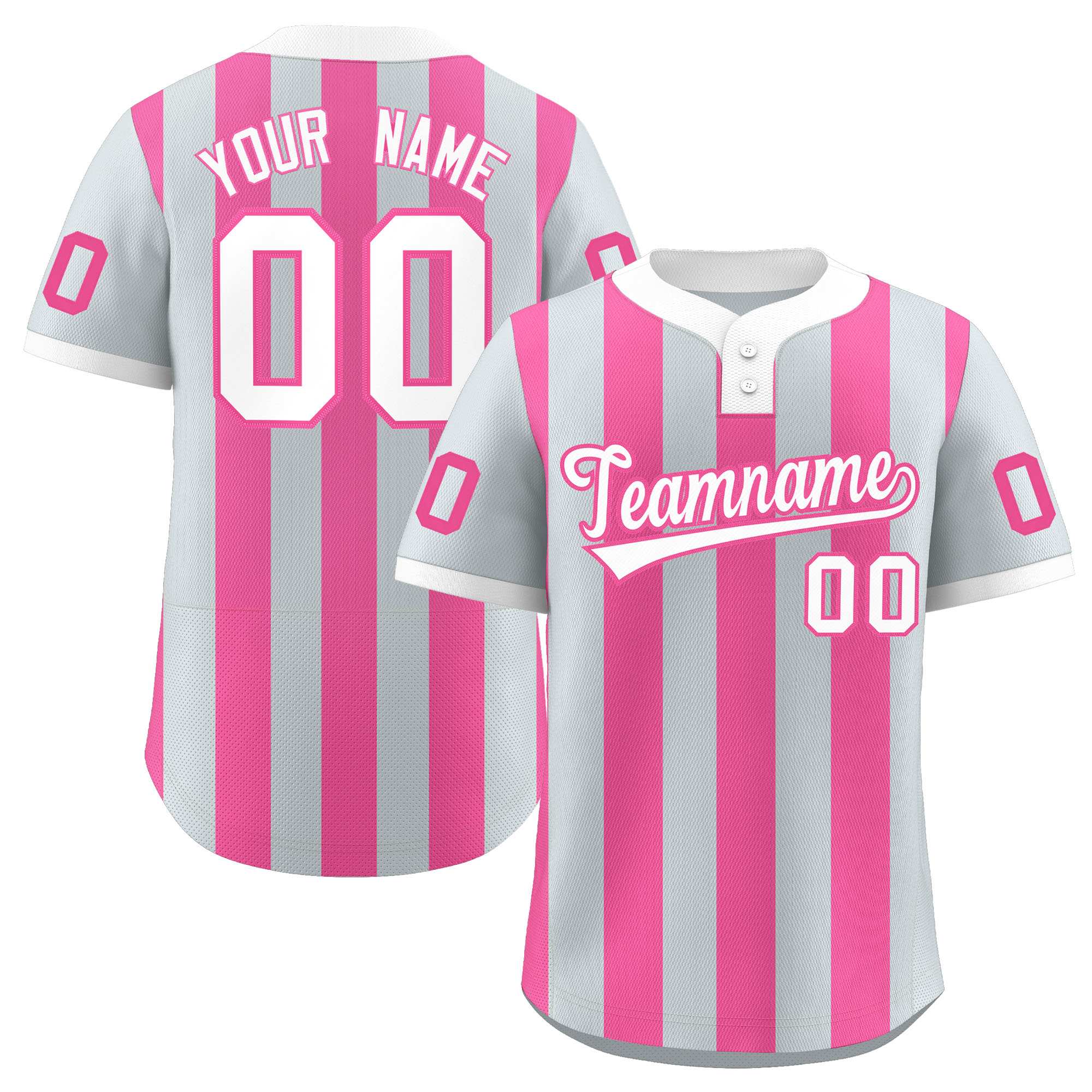 Custom Silver Pink Stripe Fashion Authentic Two-Button Baseball Jersey| KXKSHOP