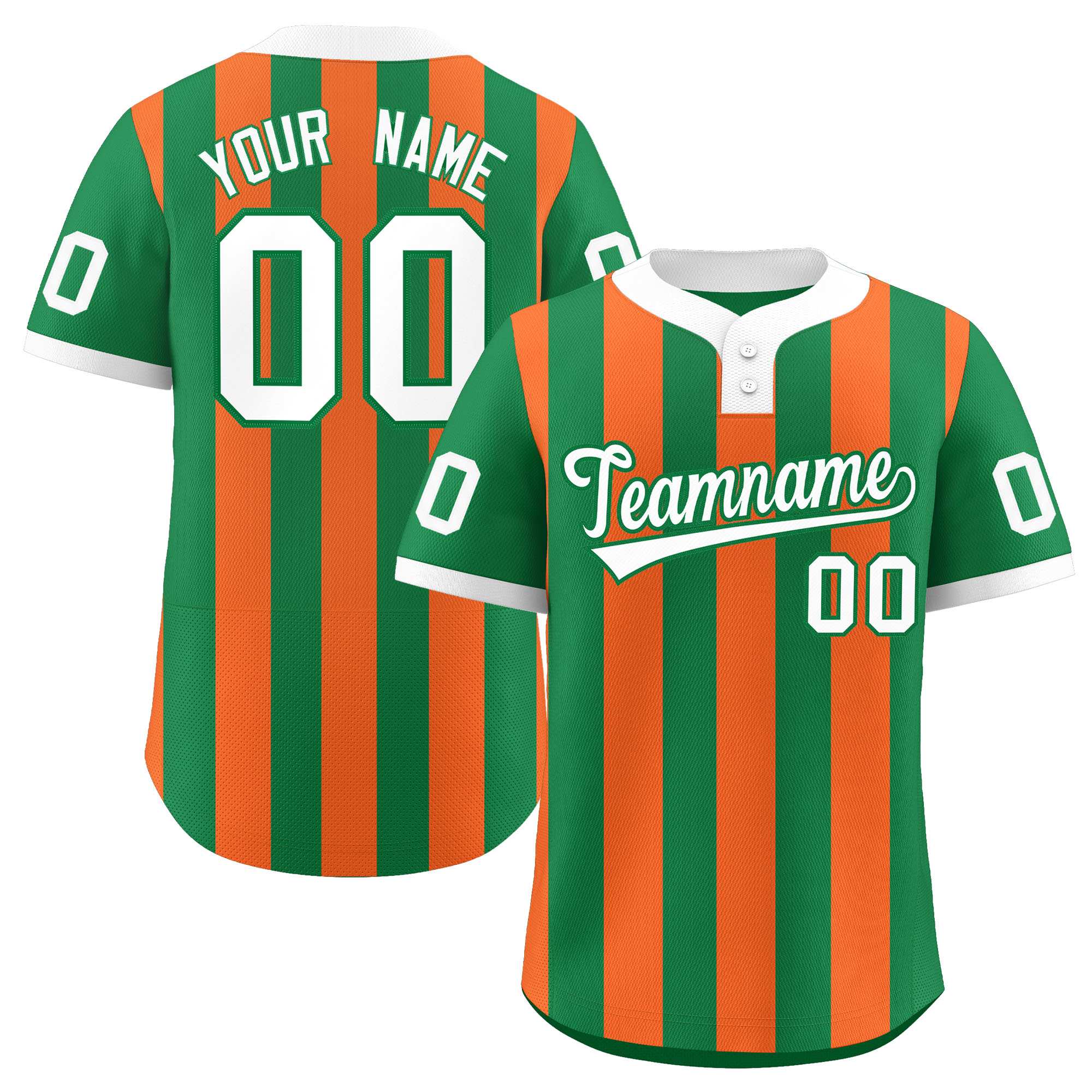 Custom Kelly Green Orange Stripe Fashion Authentic Two-Button Baseball Jersey| KXKSHOP
