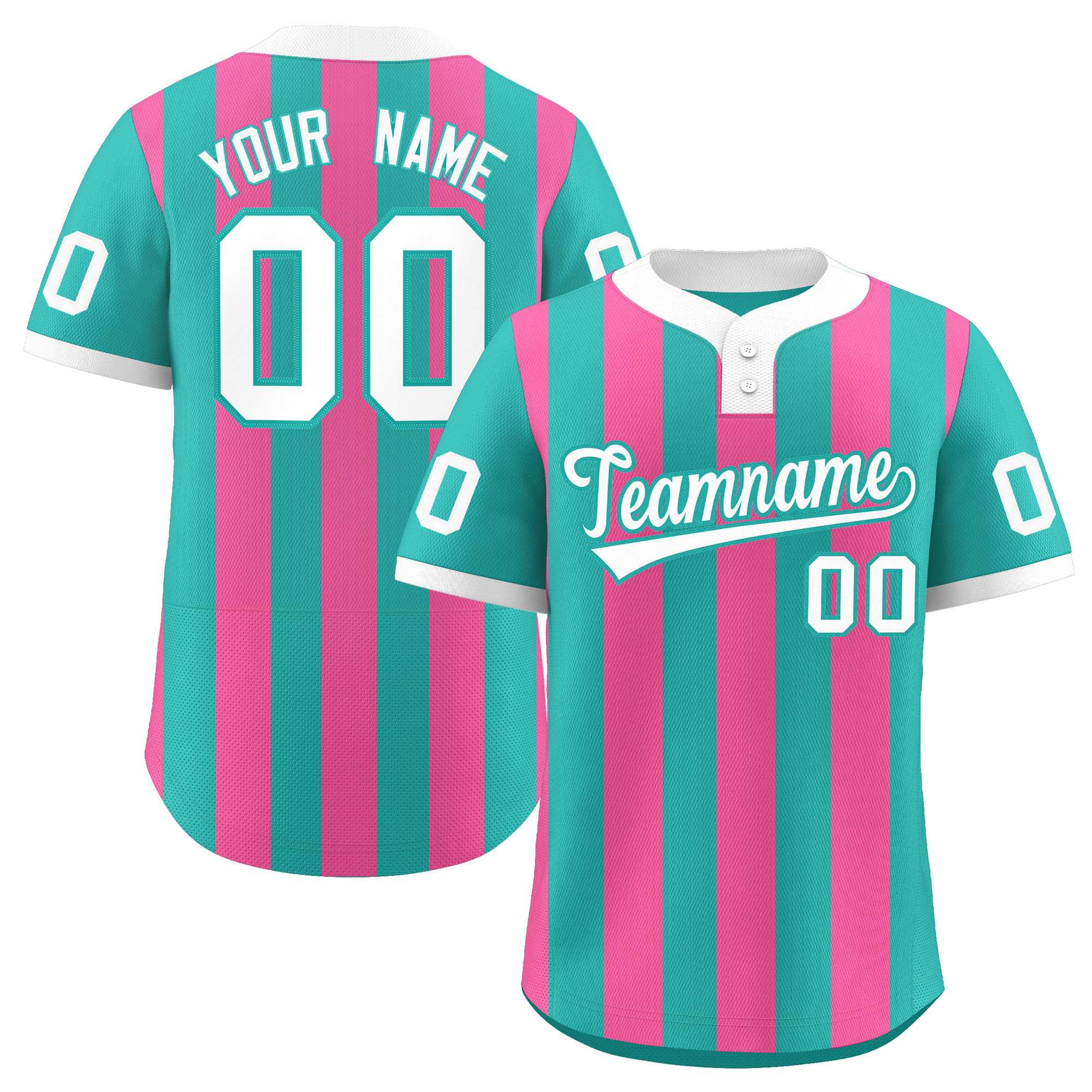 Custom Aqua Pink Stripe Fashion Authentic Two-Button Baseball Jersey| KXKSHOP