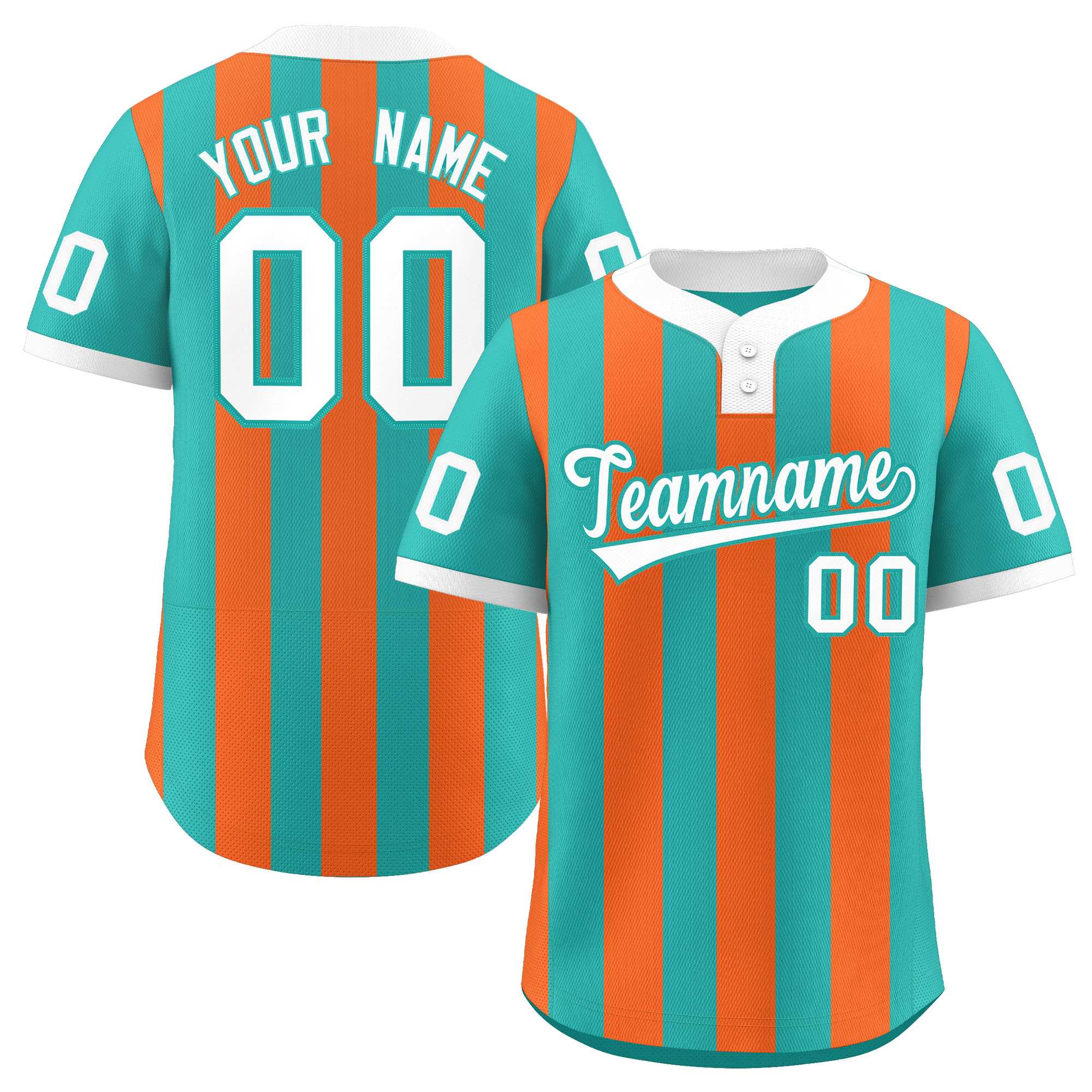 Custom Aqua Orange Stripe Fashion Authentic Two-Button Softball Jersey