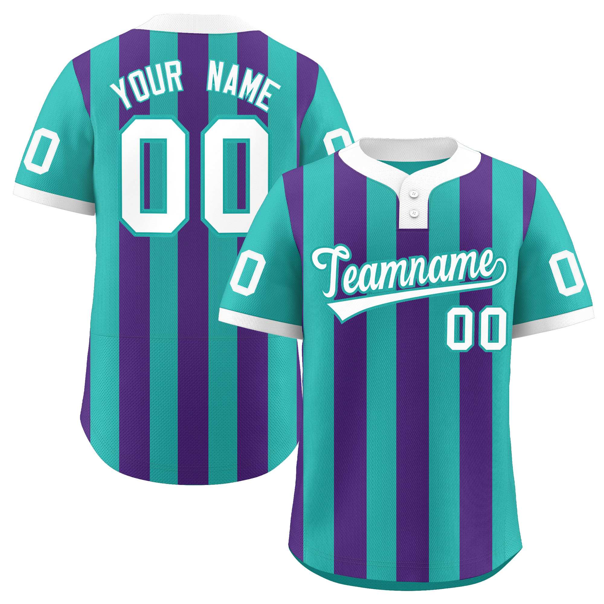 Custom Aqua Purple Stripe Fashion Authentic Two-Button Baseball Jersey| KXKSHOP