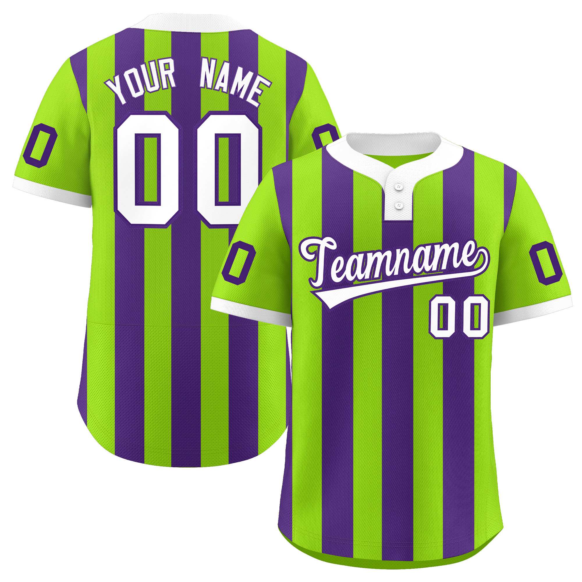 Custom Neon Green Purple Stripe Fashion Authentic Two-Button Baseball Jersey| KXKSHOP