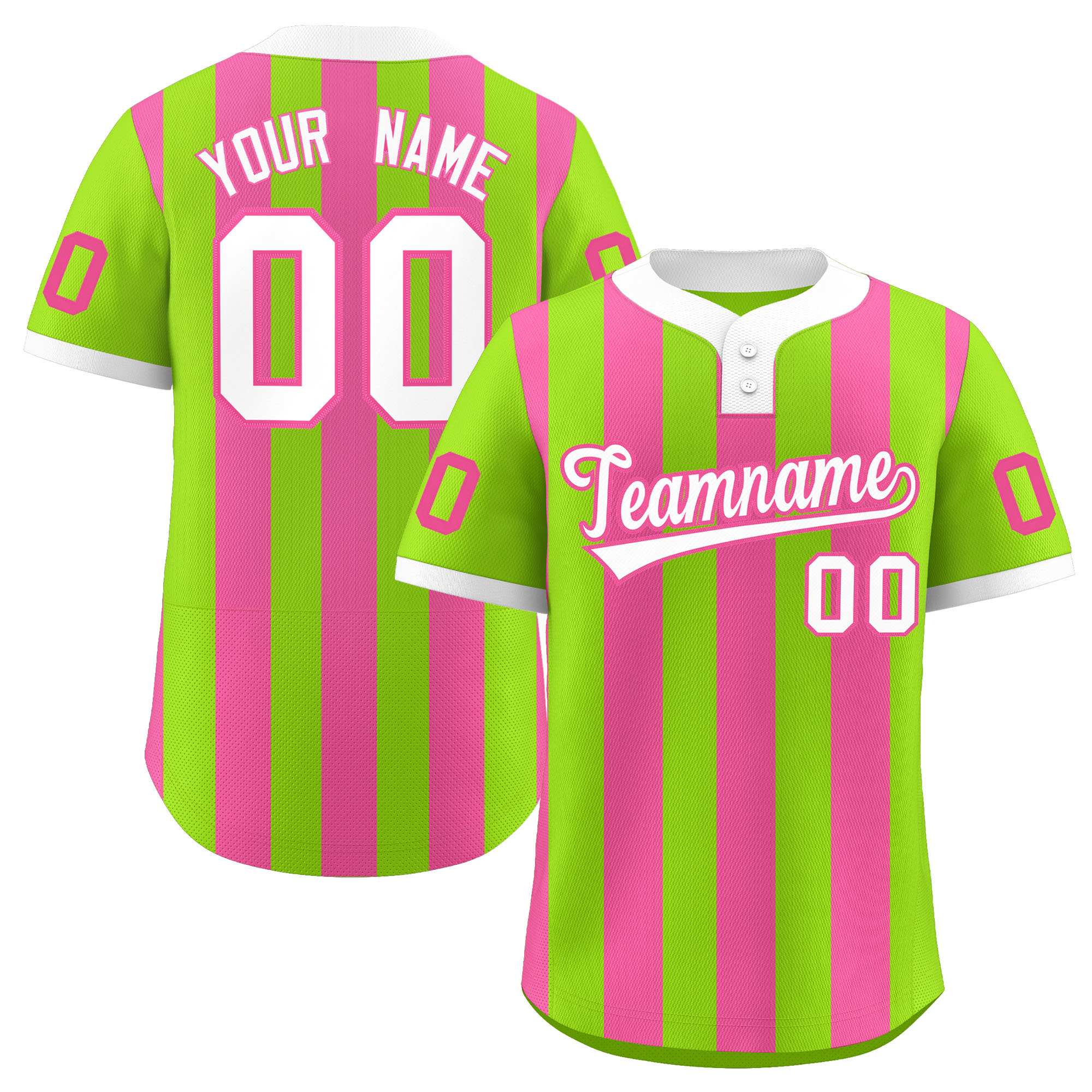 Custom Neon Green Pink Stripe Fashion Authentic Two-Button Baseball Jersey| KXKSHOP