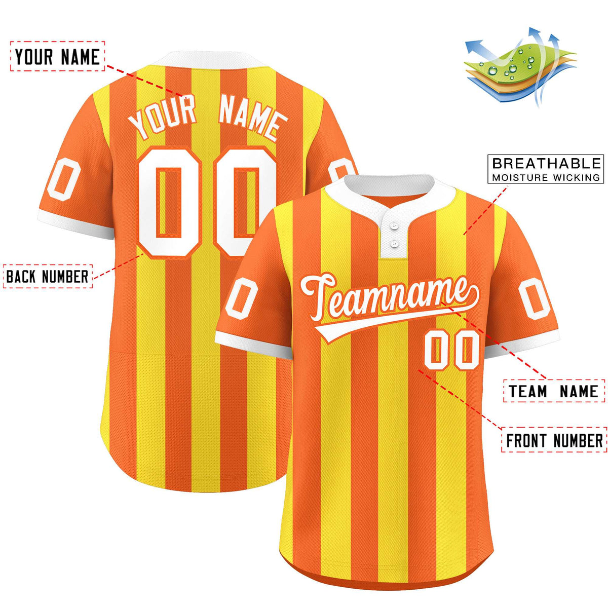 Custom Orange Gold Stripe Fashion Authentic Two-Button Softball Jersey