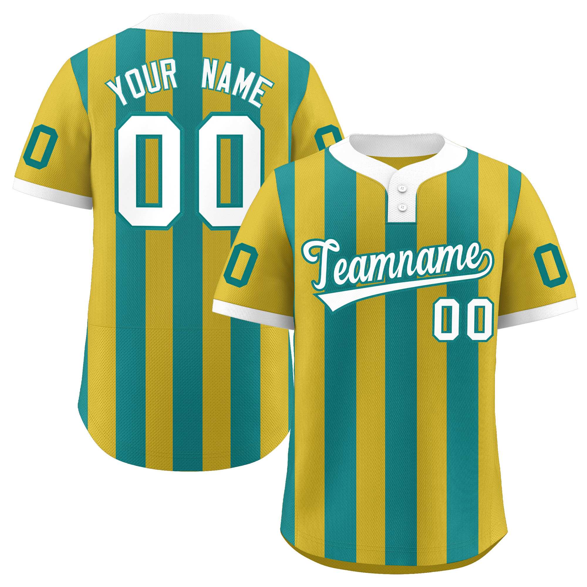 Custom Old Gold Aqua Stripe Fashion Authentic Two-Button Baseball Jersey| KXKSHOP