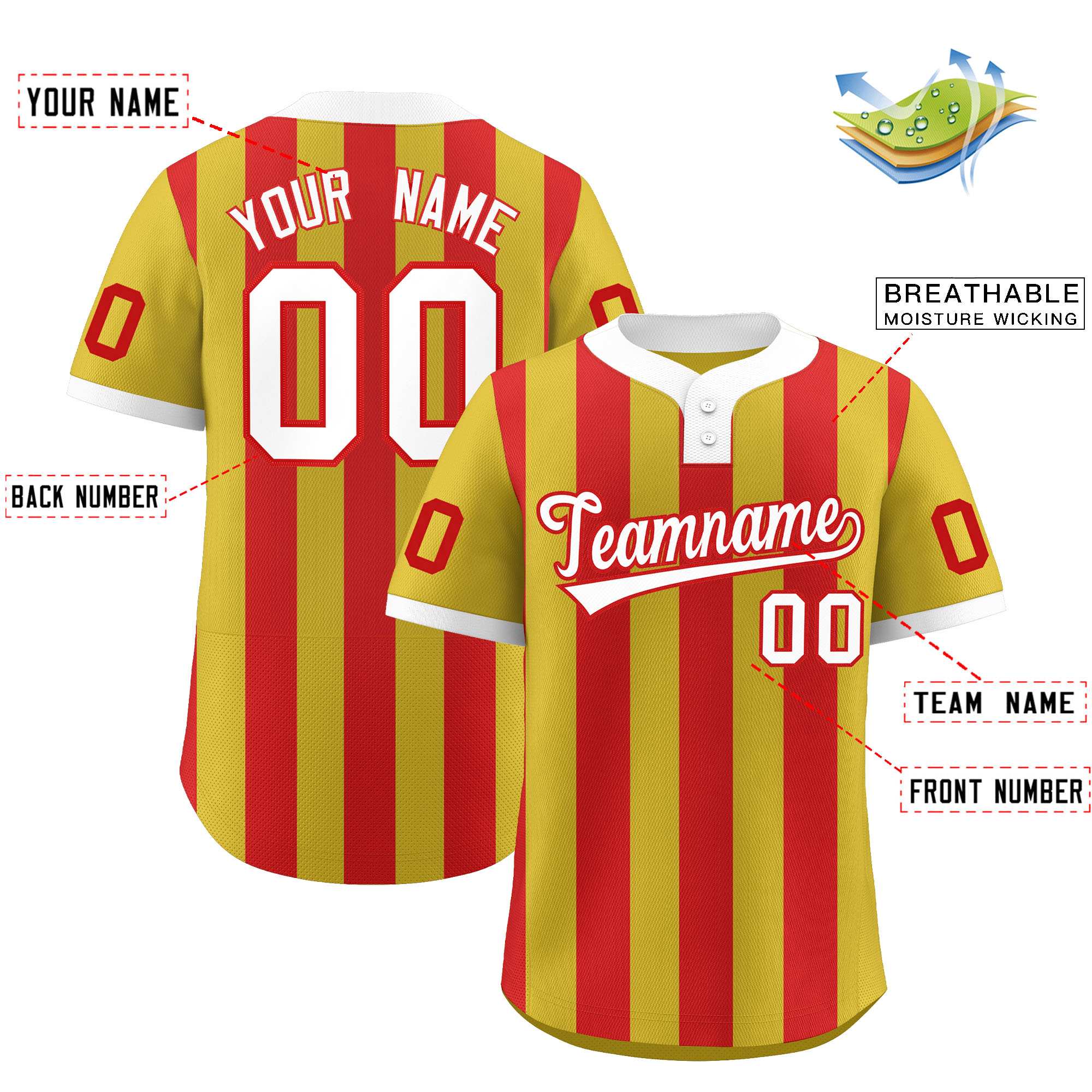 Custom Old Gold Red Stripe Fashion Authentic Two-Button Baseball Jersey| KXKSHOP