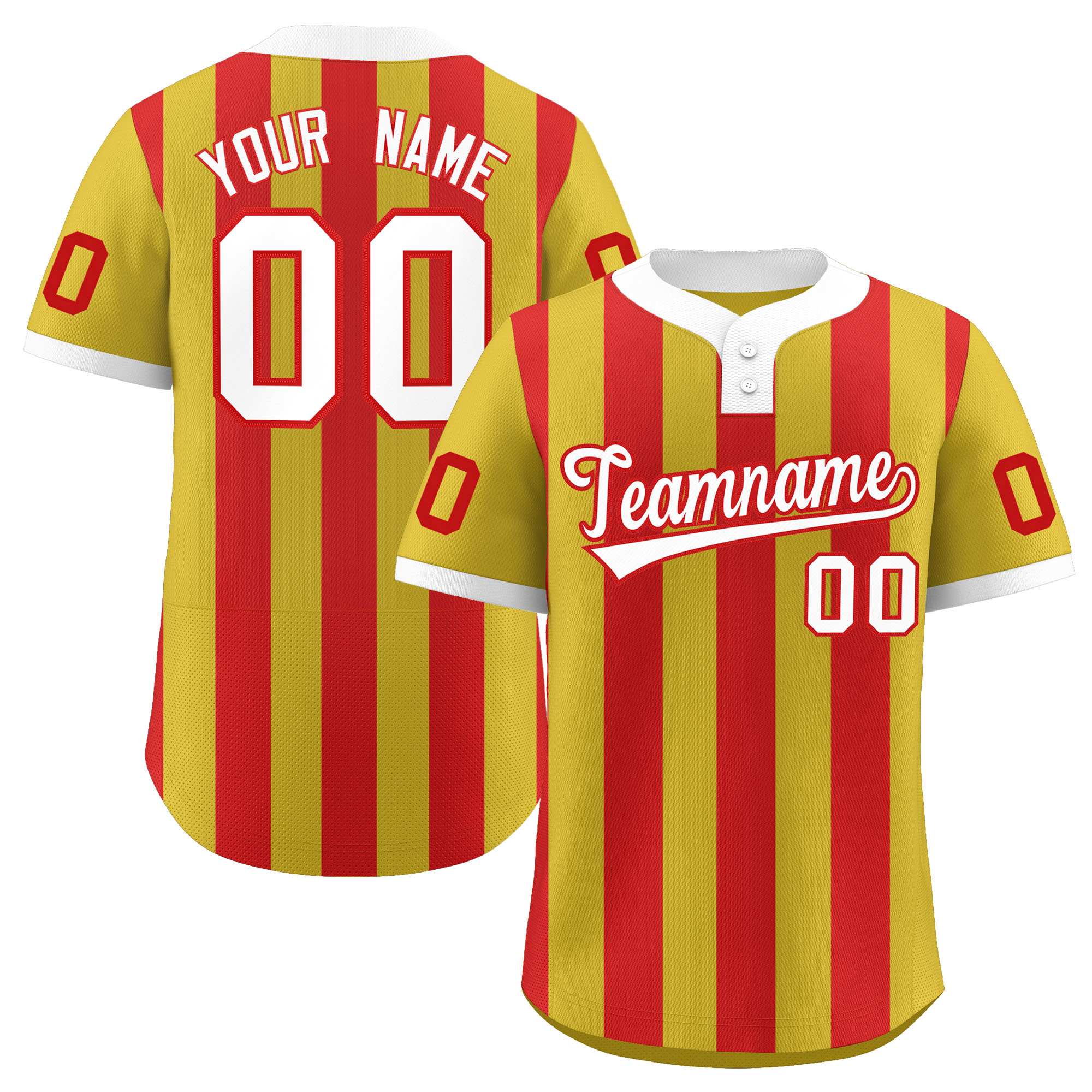 Custom Old Gold Red Stripe Fashion Authentic Two-Button Baseball Jersey| KXKSHOP