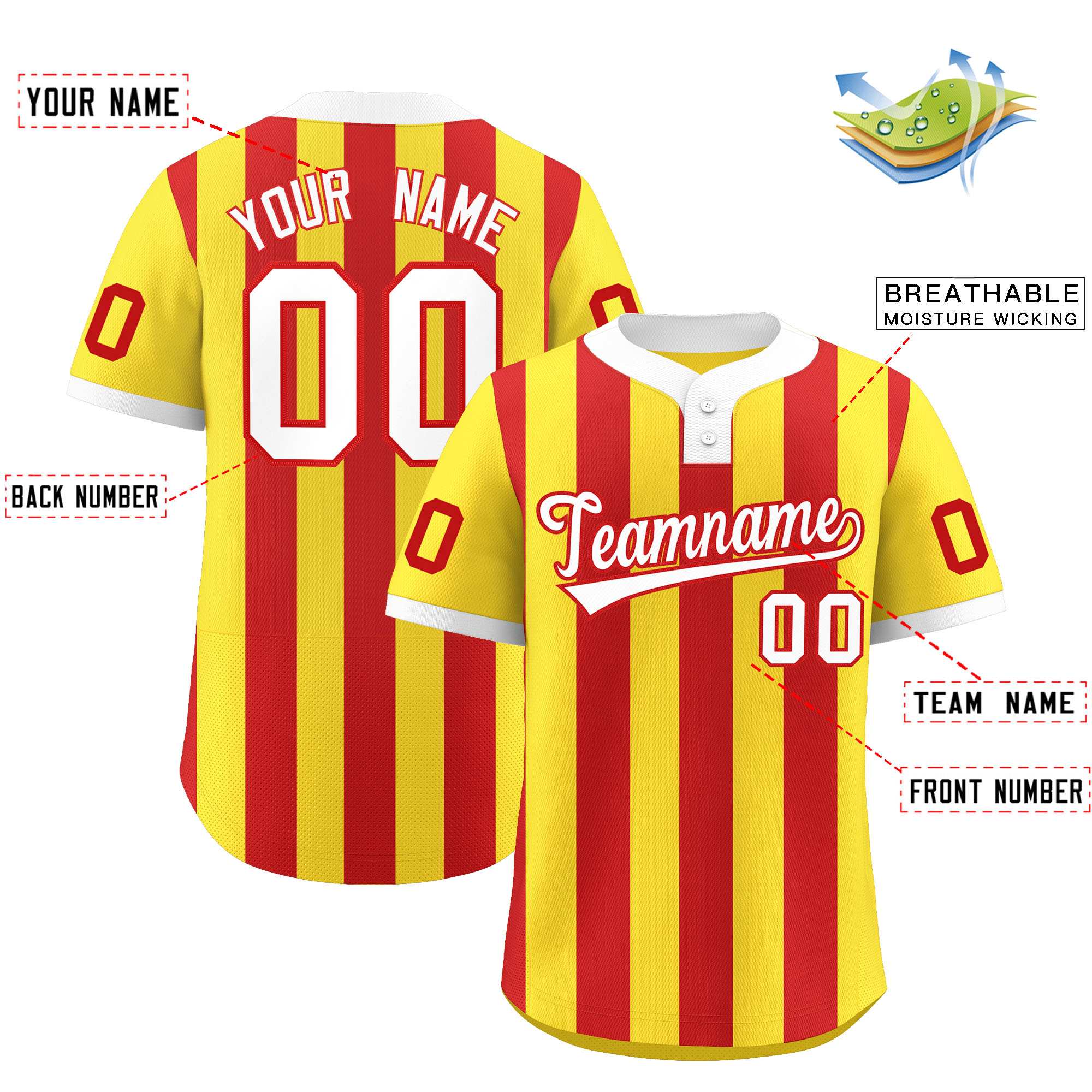 Custom Gold Red Stripe Fashion Authentic Two-Button Baseball Jersey| KXKSHOP