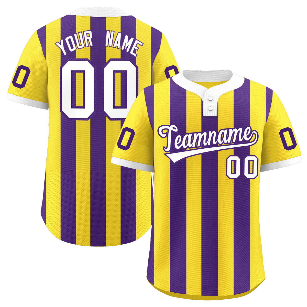 Custom Gold Purple Stripe Fashion Authentic Two-Button Softball Jersey