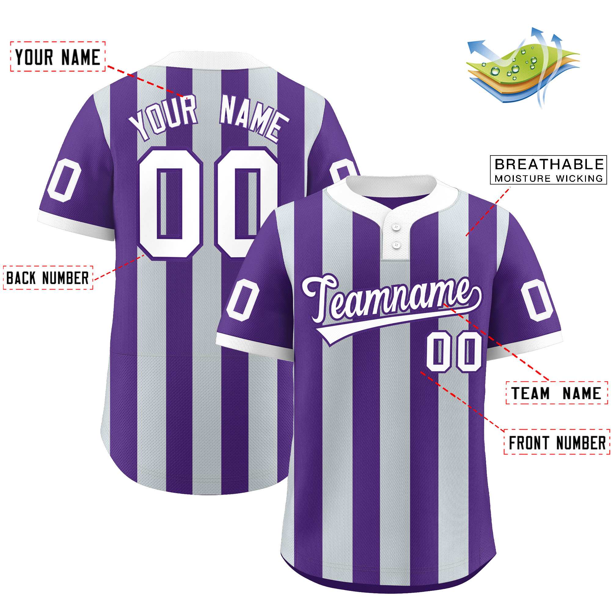 Custom Purple Silver Stripe Fashion Authentic Two-Button Baseball Jersey| KXKSHOP