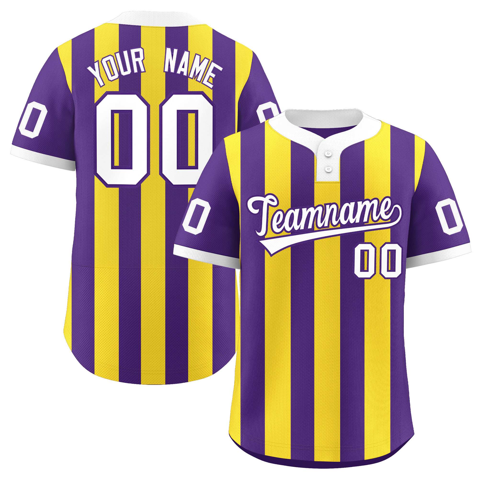 Custom Purple Gold Stripe Fashion Authentic Two-Button Baseball Jersey| KXKSHOP